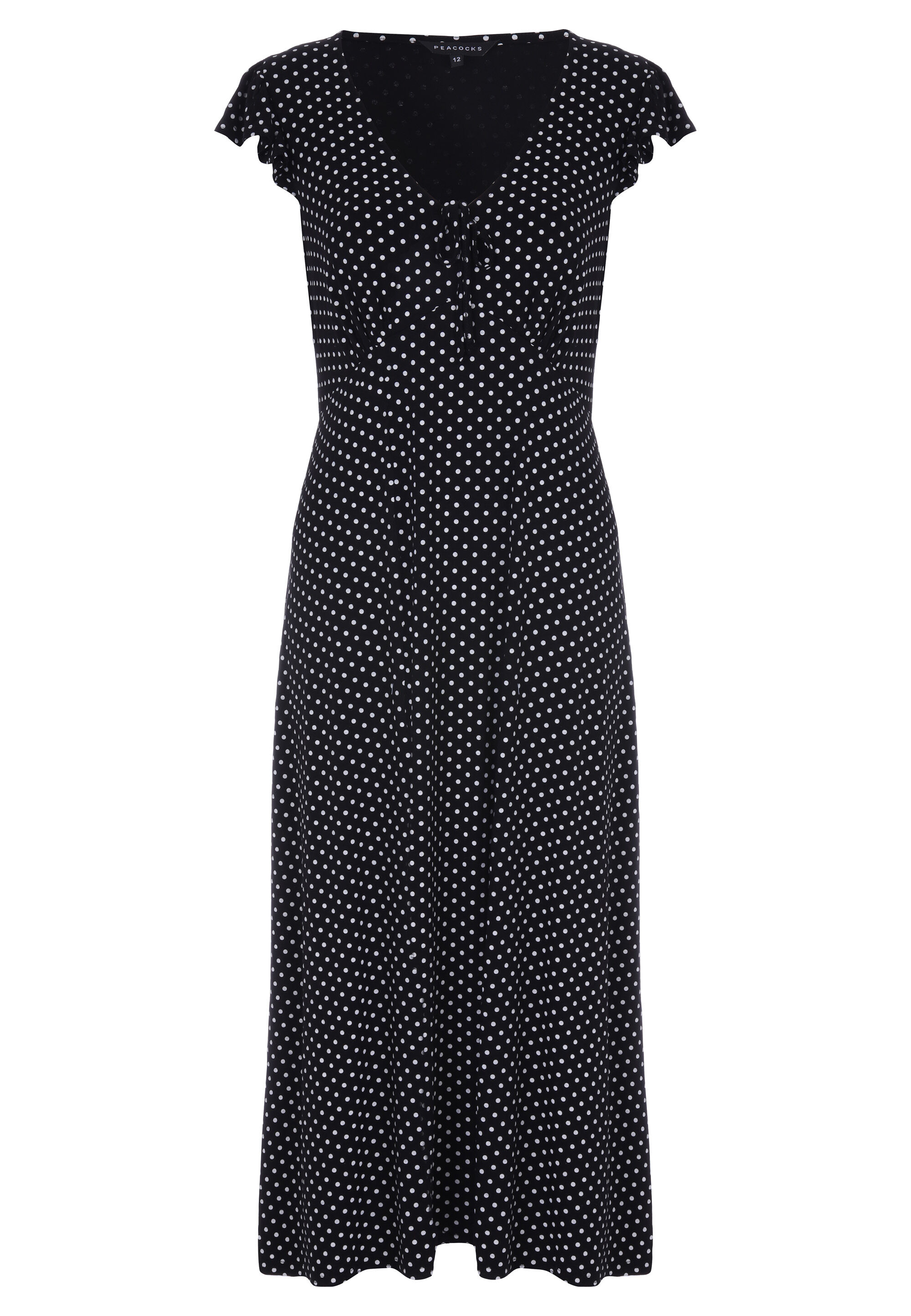 Womens Black Polka Dot Frill Sleeve Midi Dress