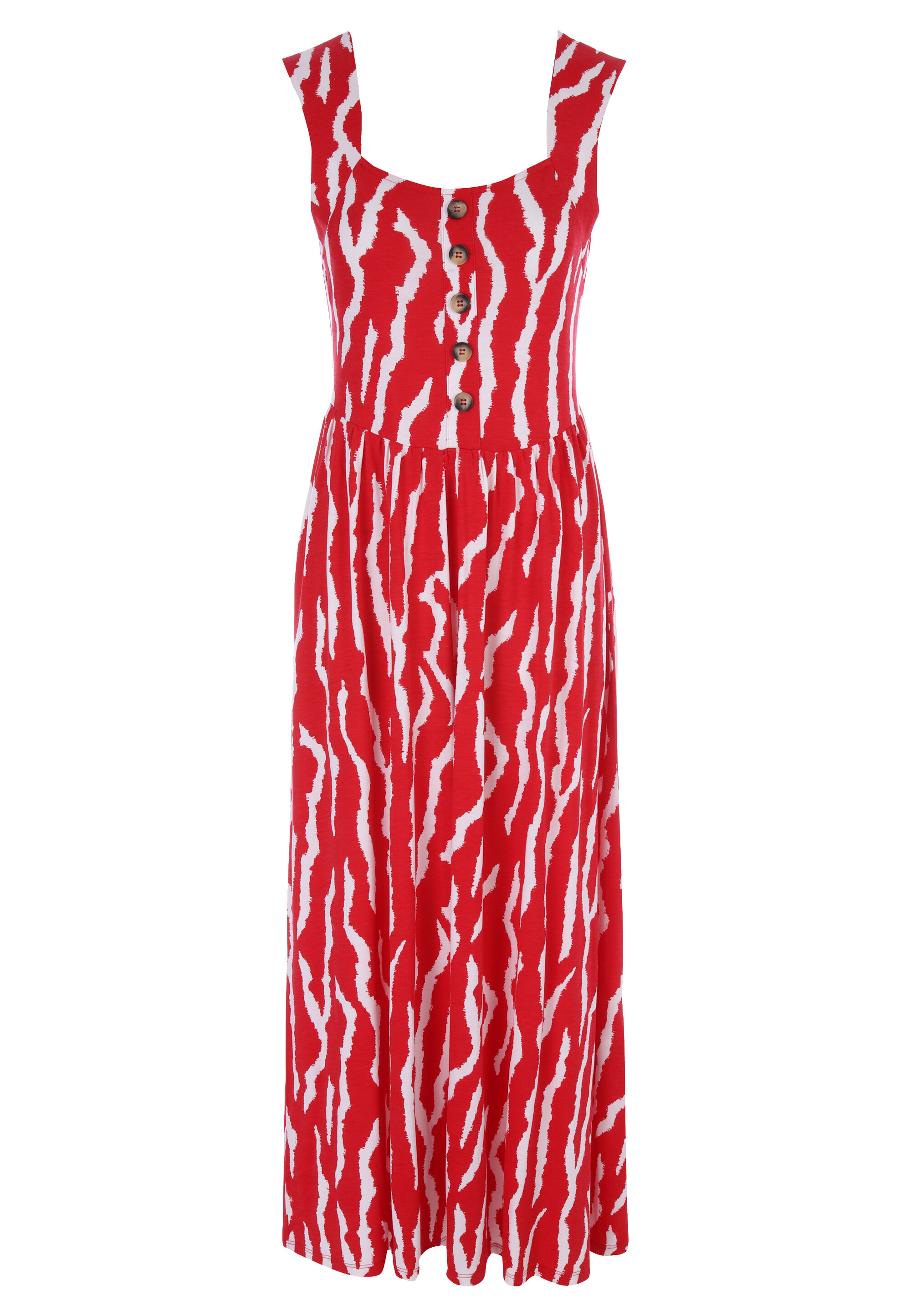 Womens Red Zebra Print Button Front Midi Dress