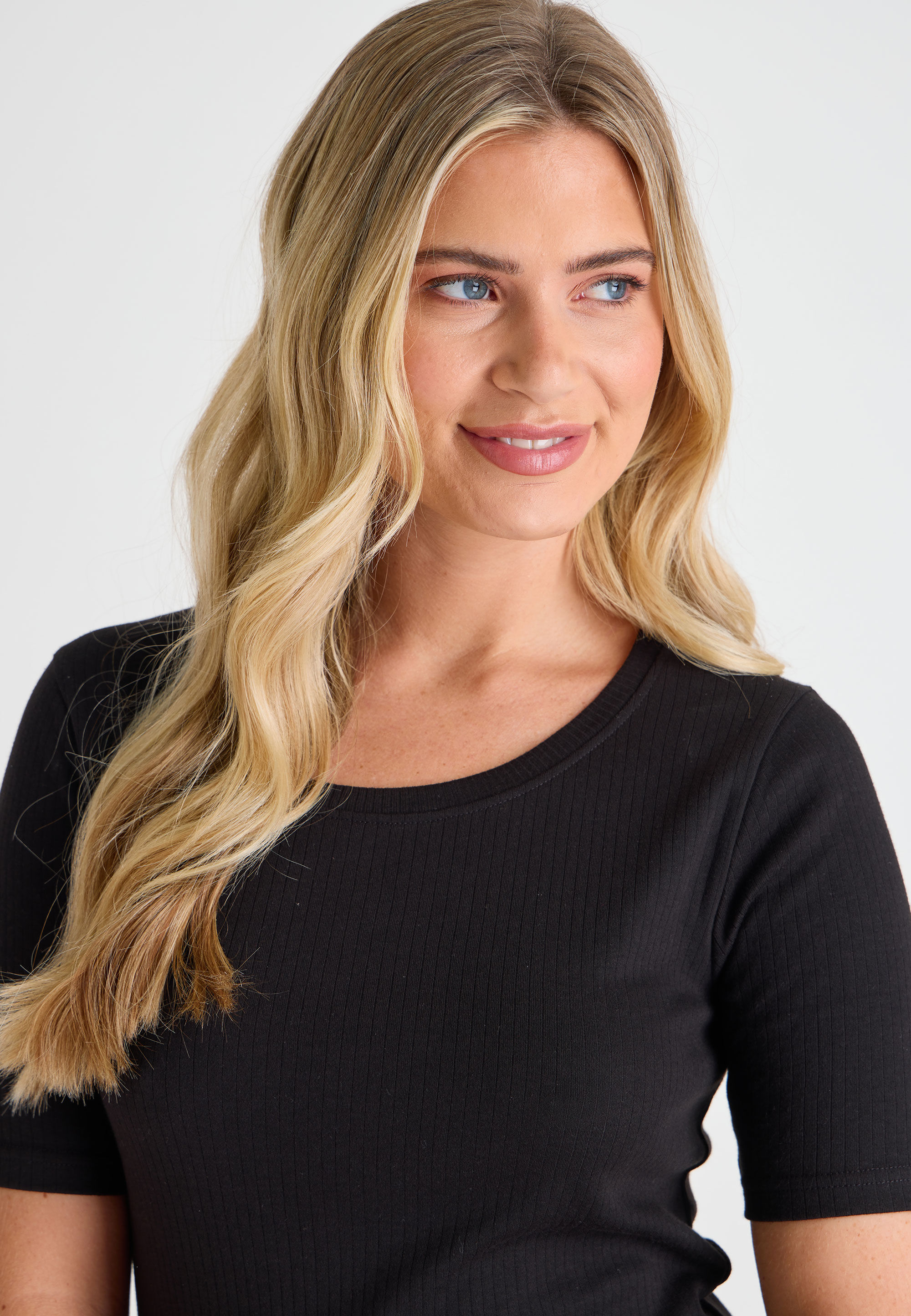 Womens Black Thermal Ribbed Short Sleeve Top