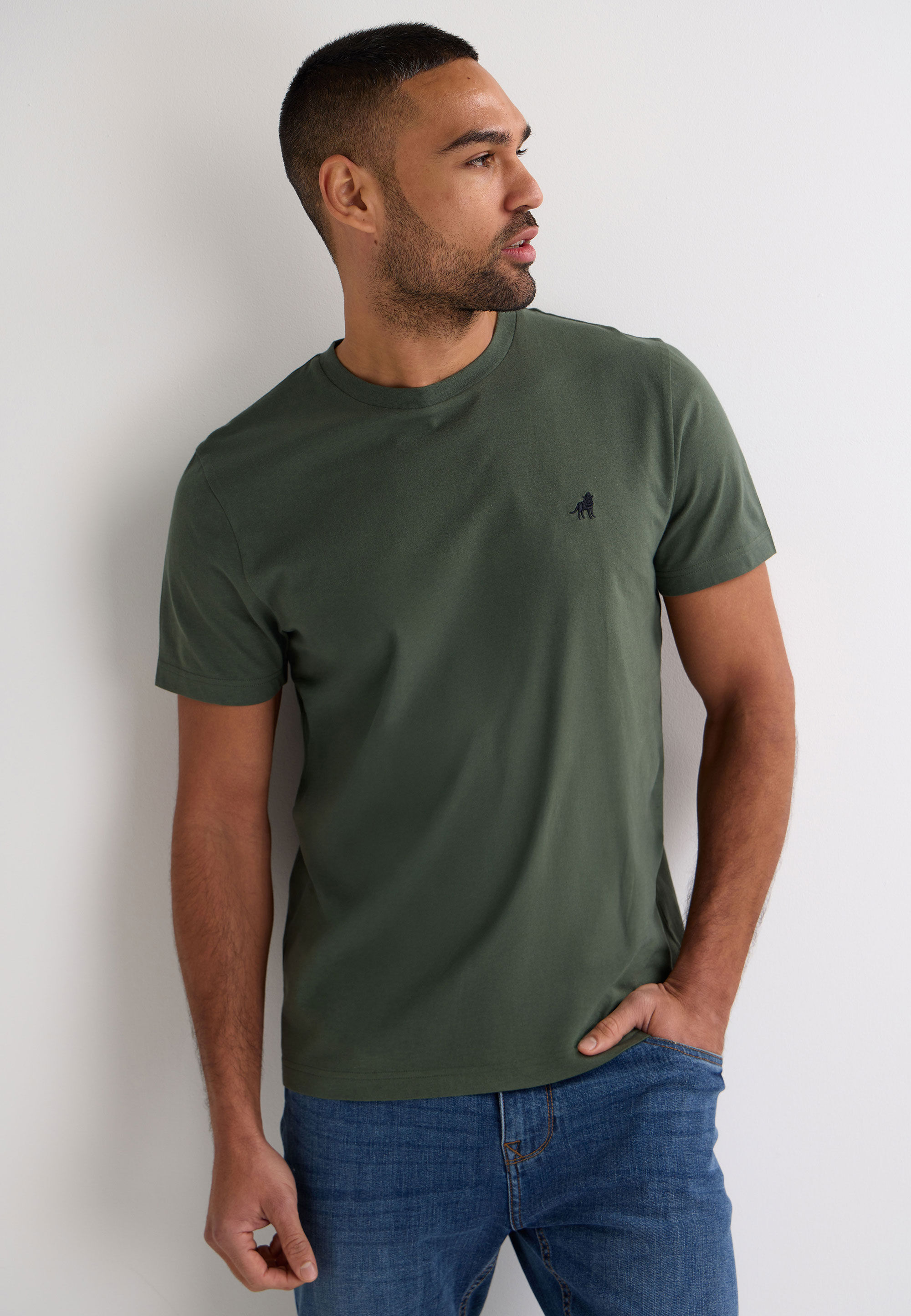 Mens Khaki Crew Neck Basic T-Shirt