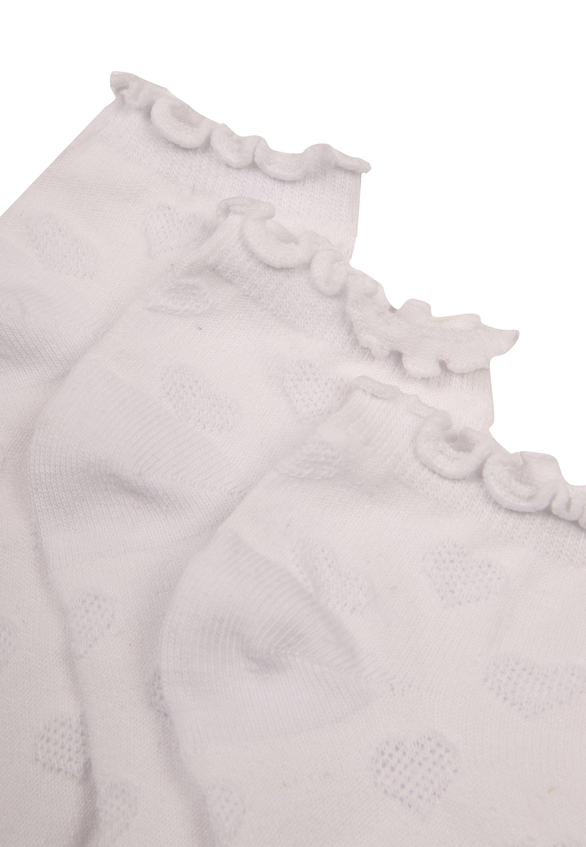 Girls 3pk White Heart Textured Frill Trainer Socks