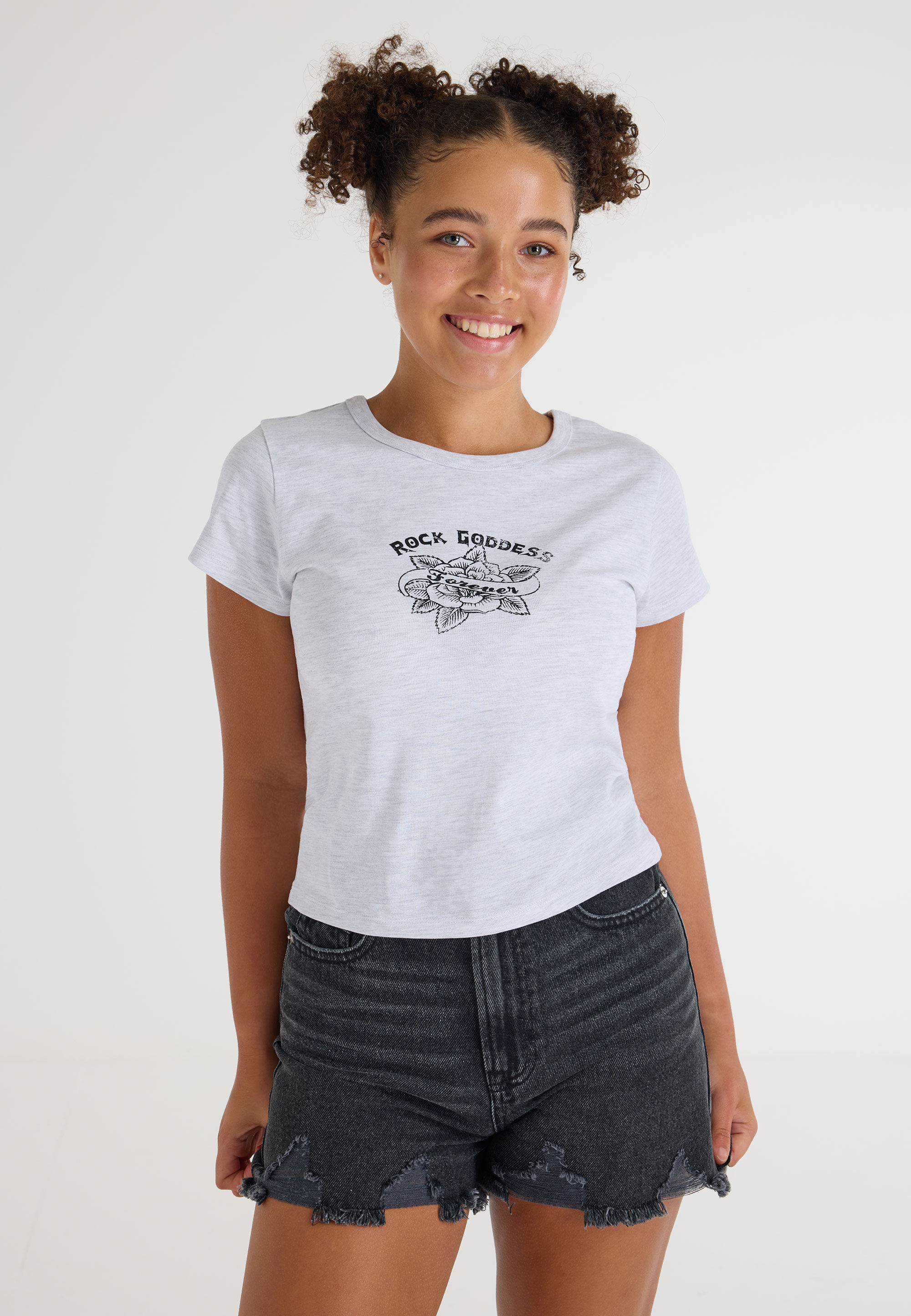 Older Girls Grey Marl Rose T-shirt