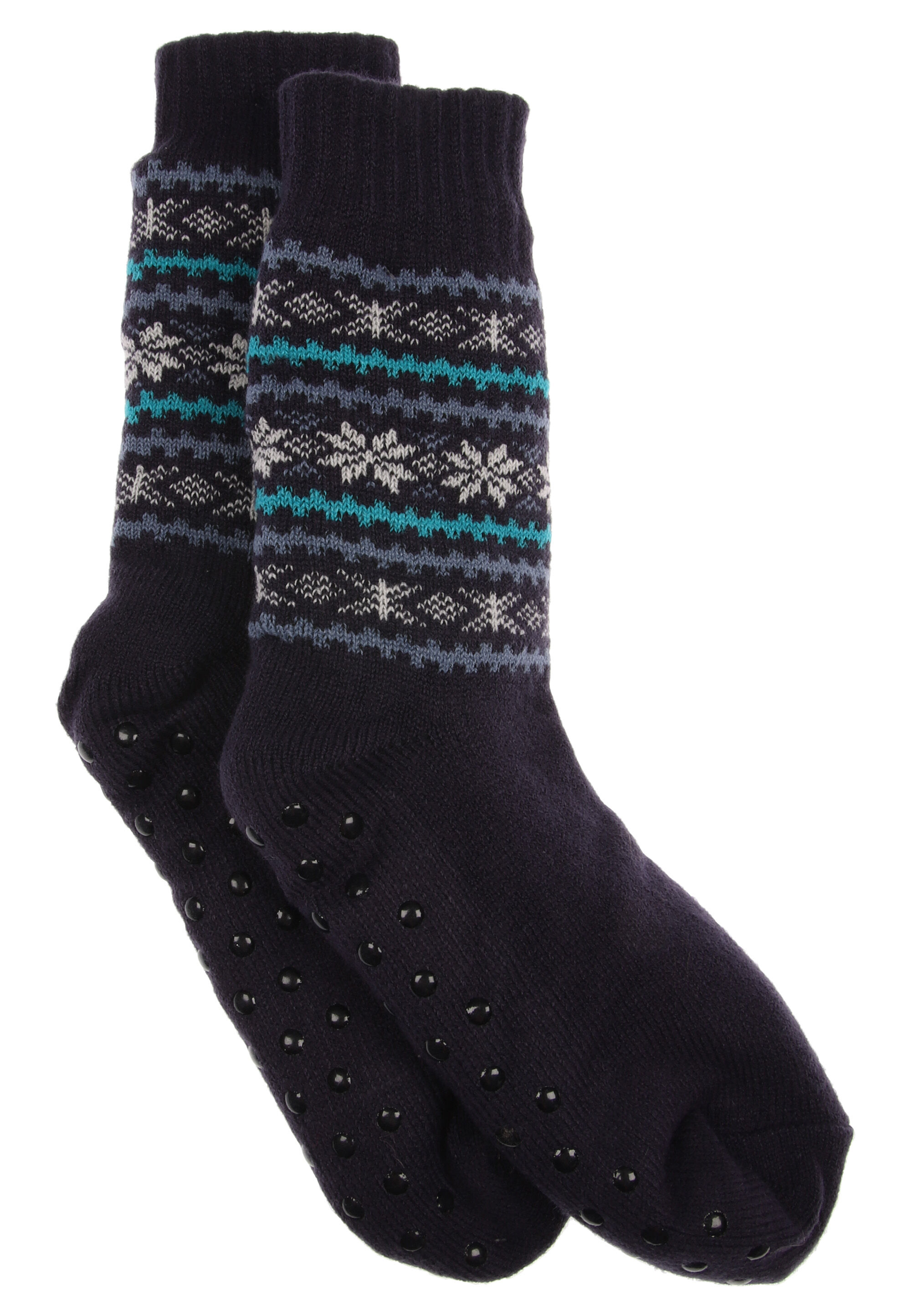 Mens 1pk Navy Fairisle Knitted Slipper Socks