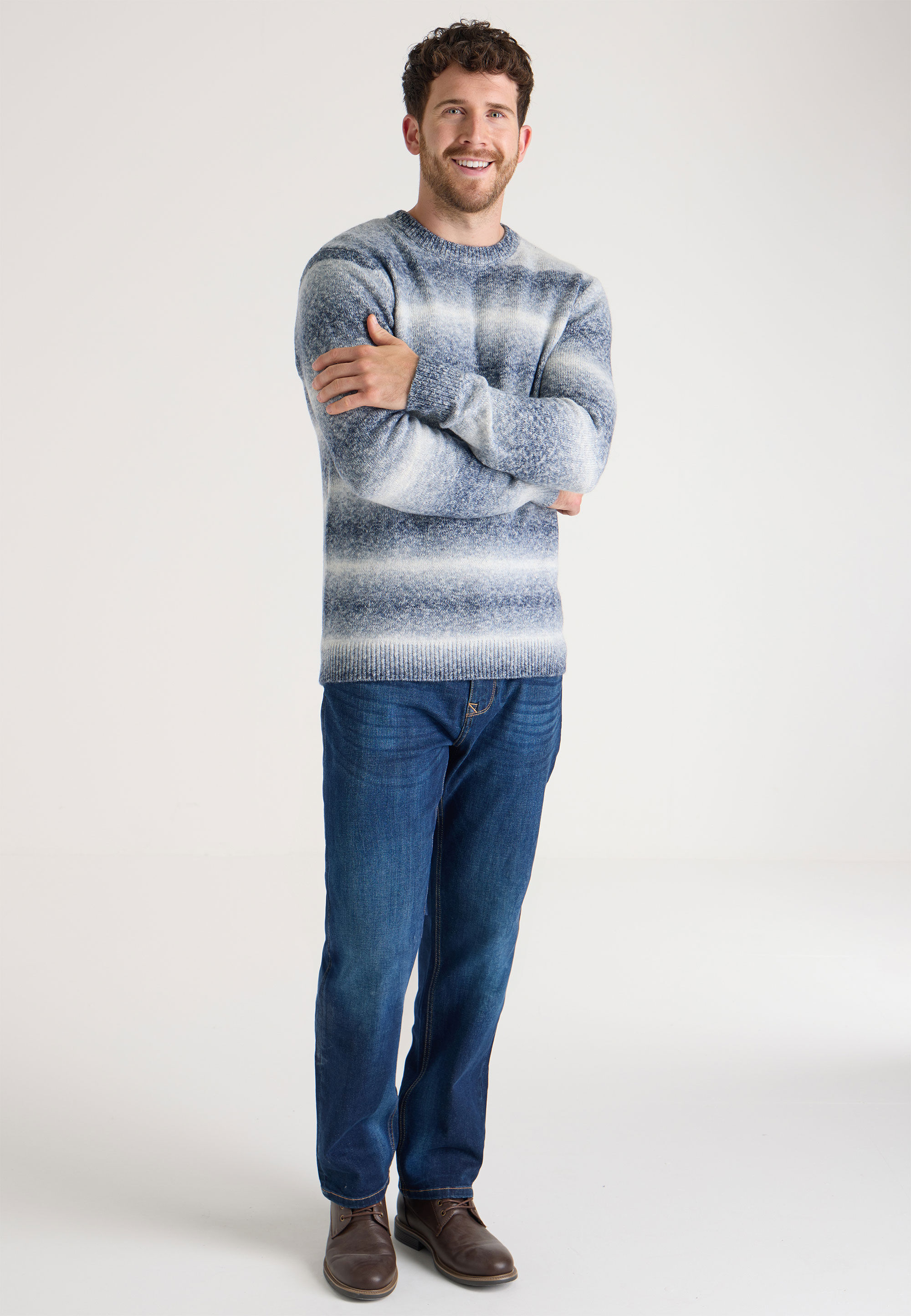 Mens Blue Stripe Ombre Knit Jumper