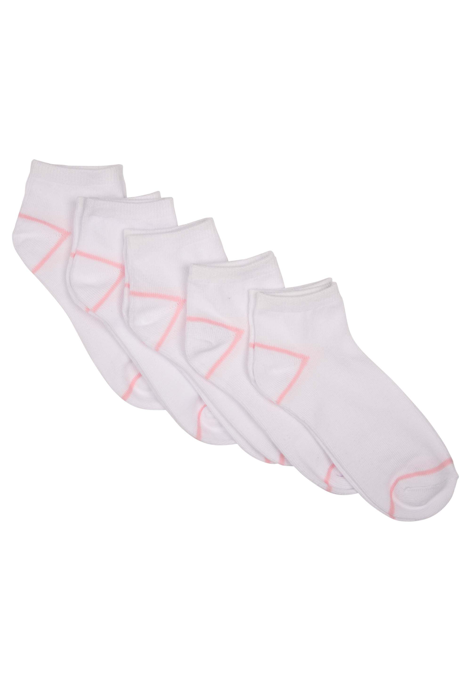 Girls 5pk White & Pink Stripe Trainer Socks