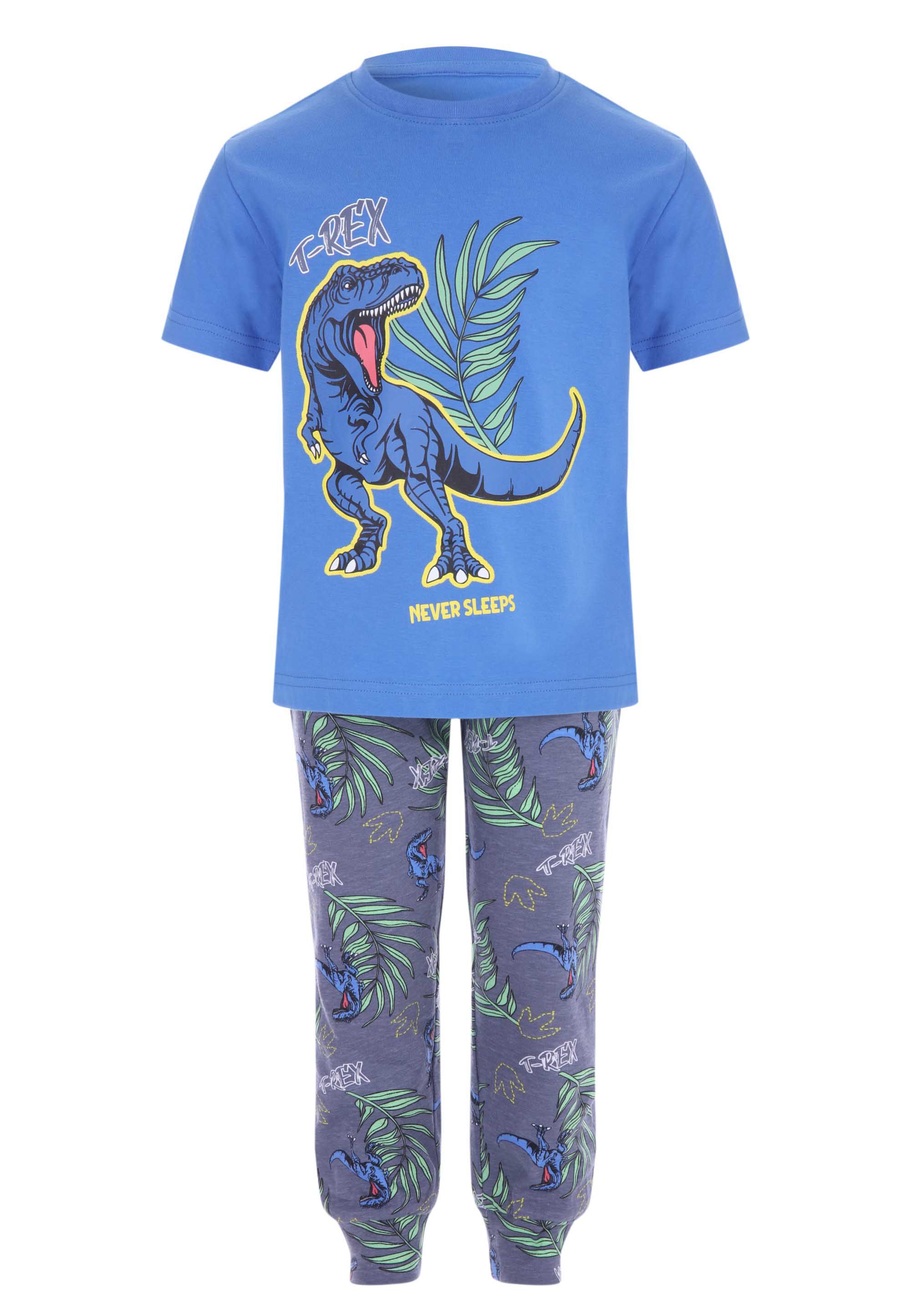 Younger Boys Blue T-Rex Dinosaur Pyjama Set