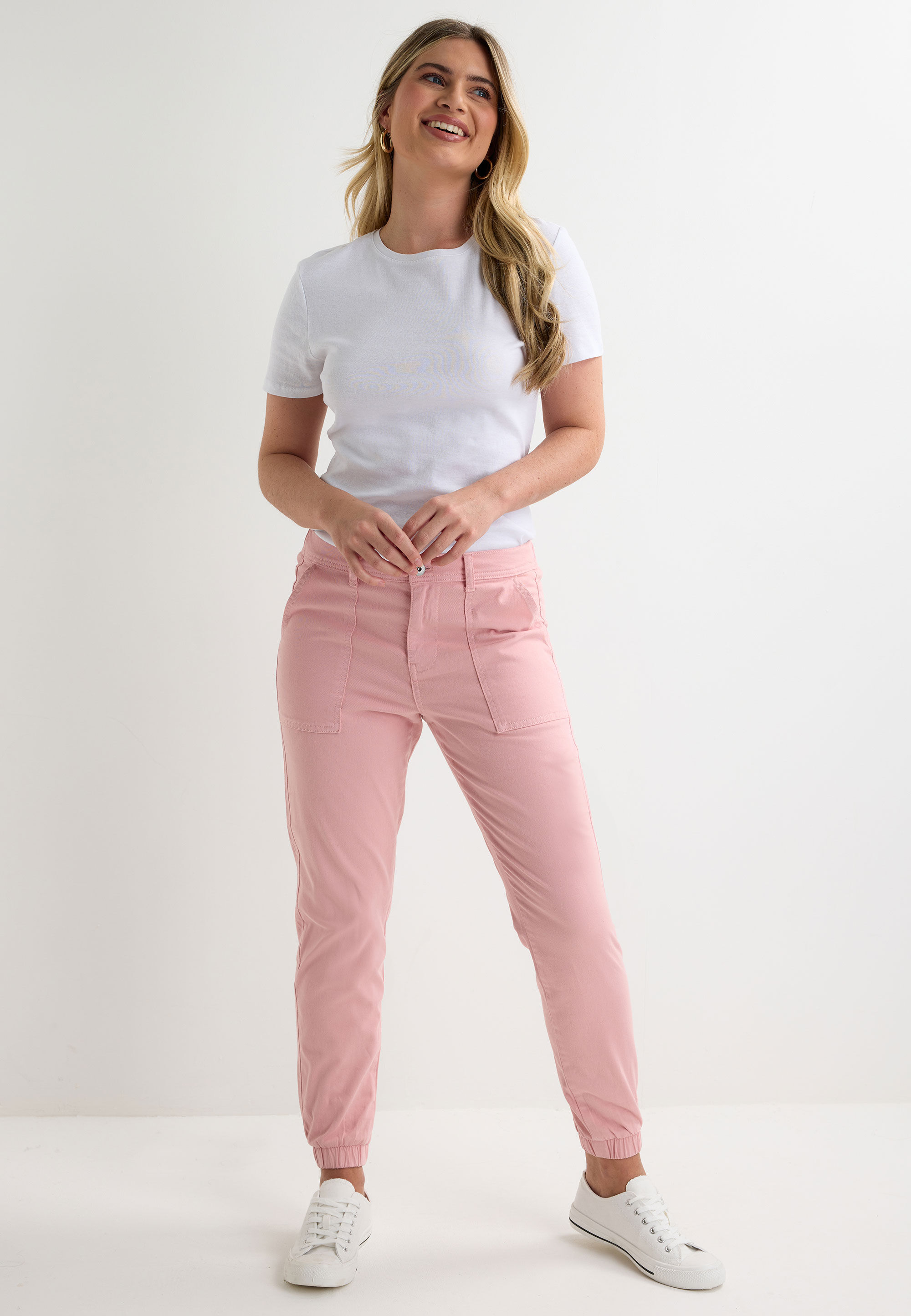 Womens Pink Plain Cuffed Trousers