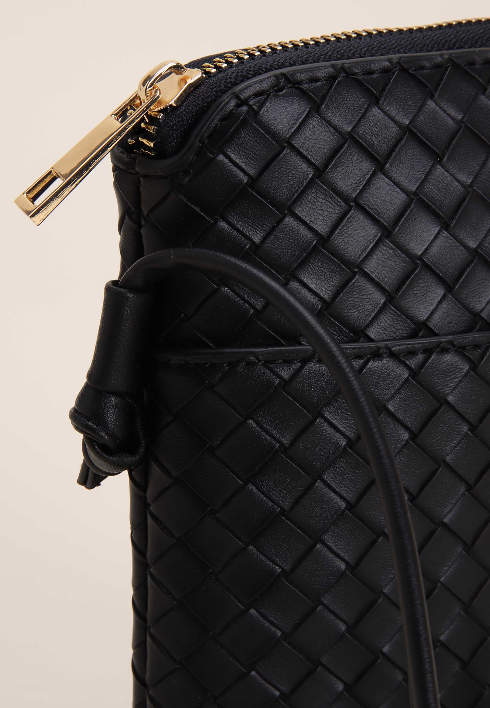 Womens Black Woven Cross Body Phone Holder