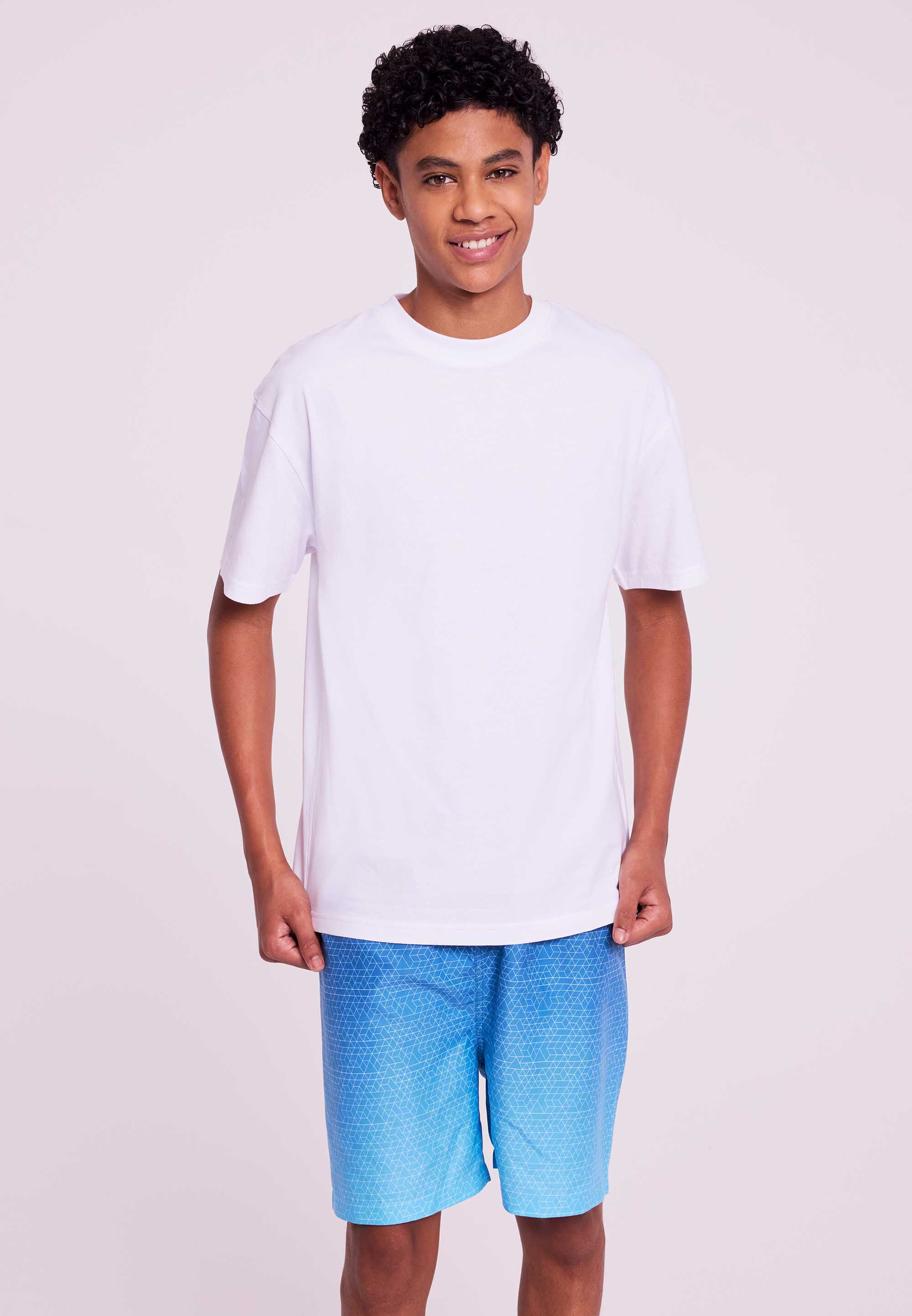 Older Boys Blue Geo Patterned Ombre Swim Shorts