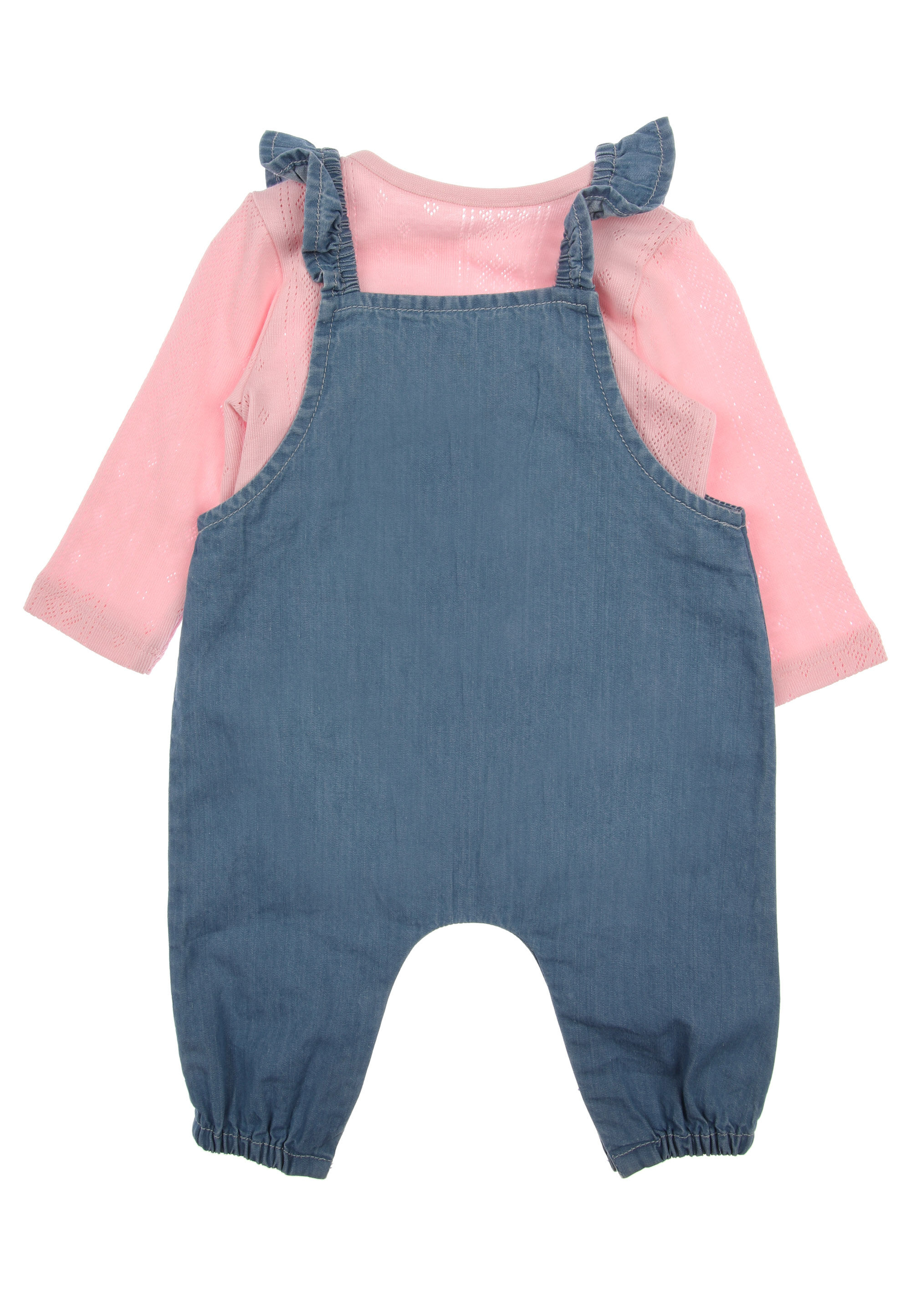 Baby Girls Blue Denim Dungaree & Pink Body Set