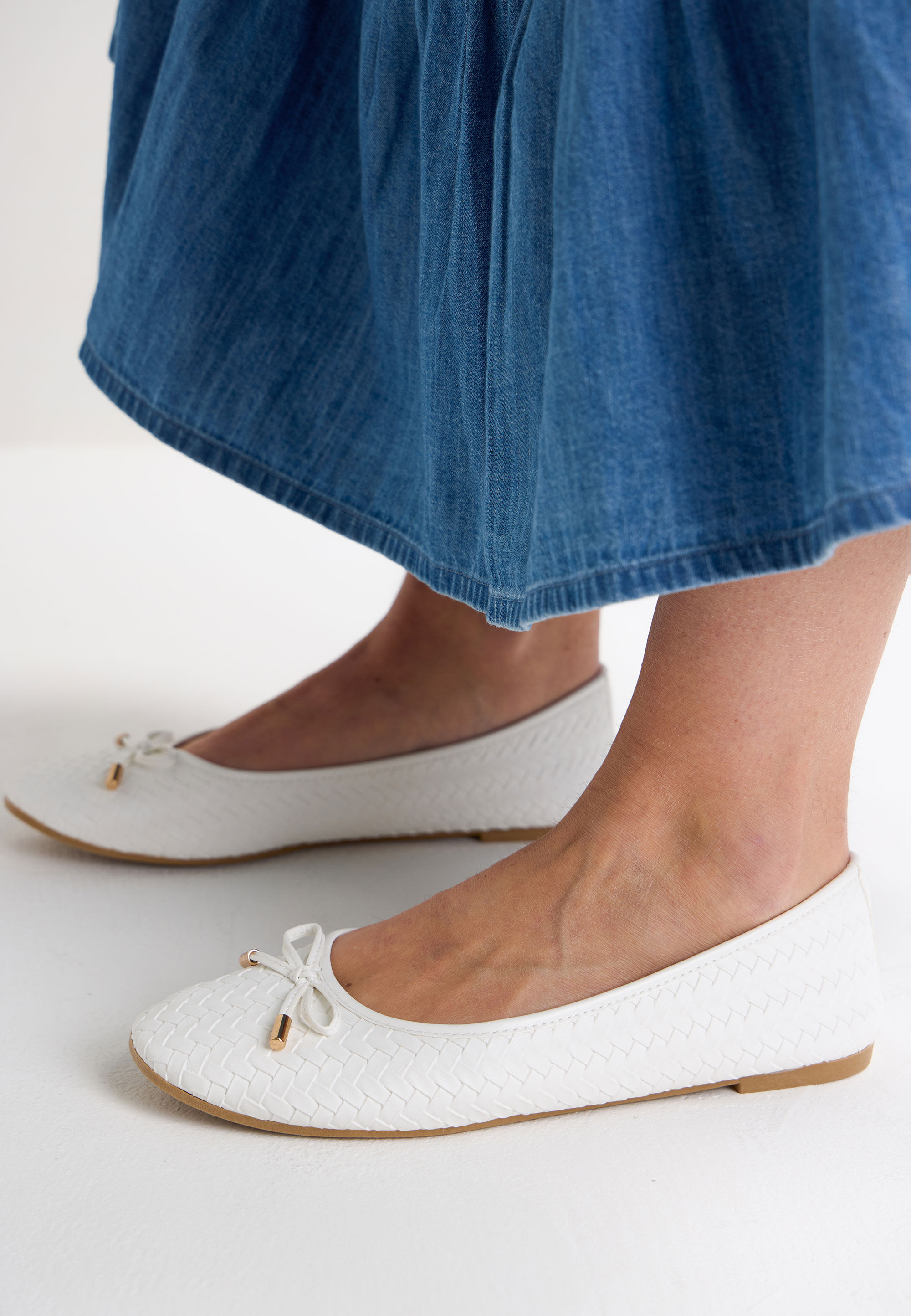 Womens Cream Woven Bow Ballet Pumps