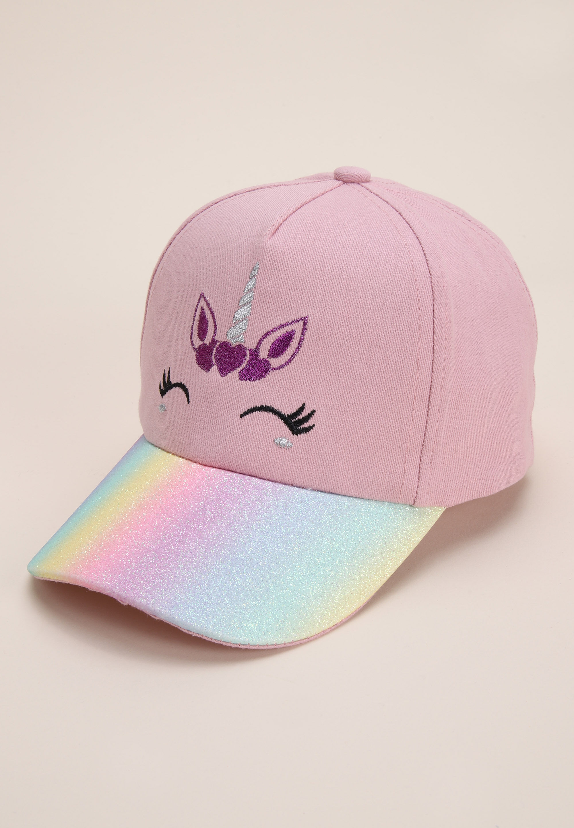 Younger Girls Pink Unicorn Glitter Baseball Hat