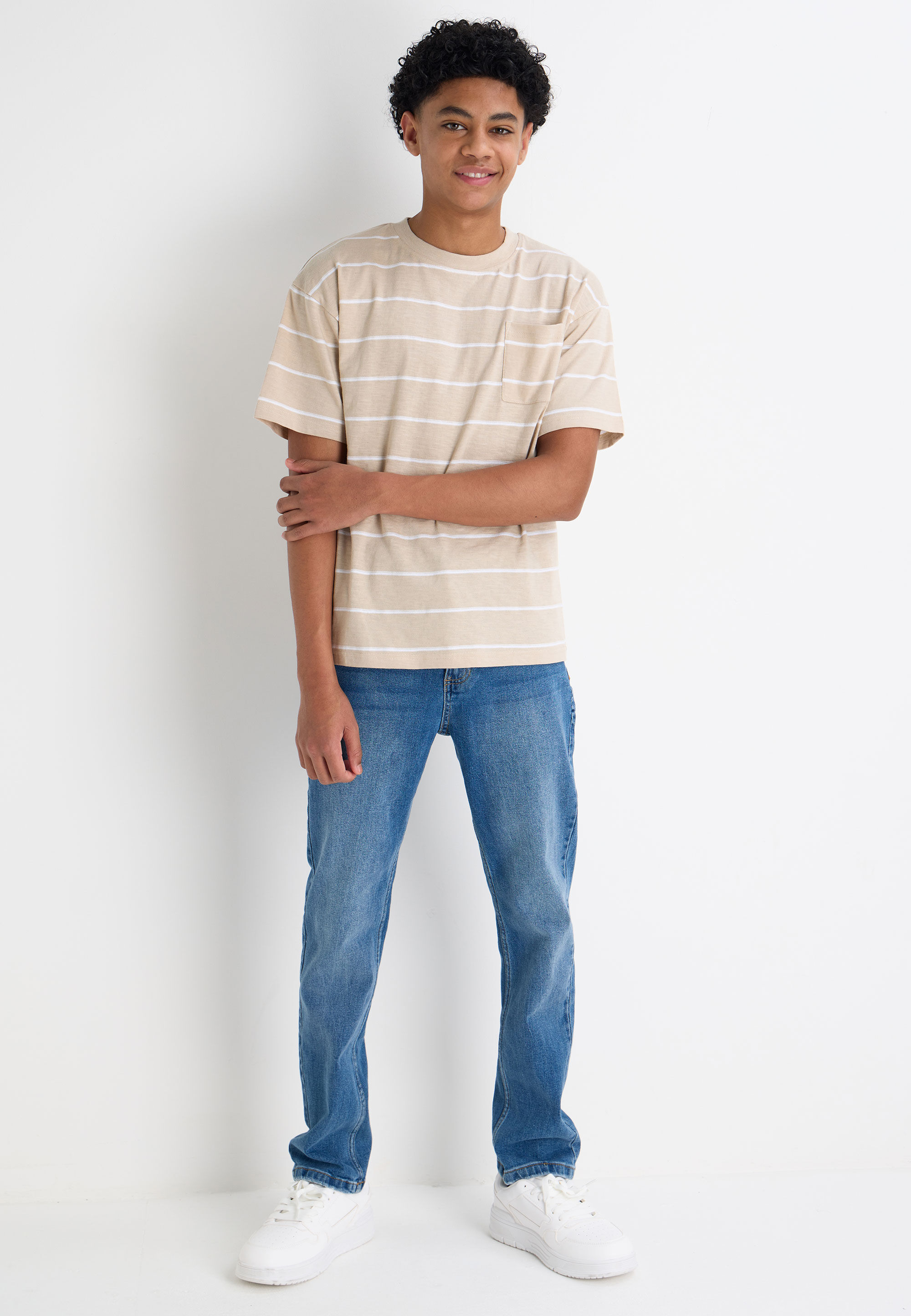Older Boys Stone Stripe Textured T-Shirt