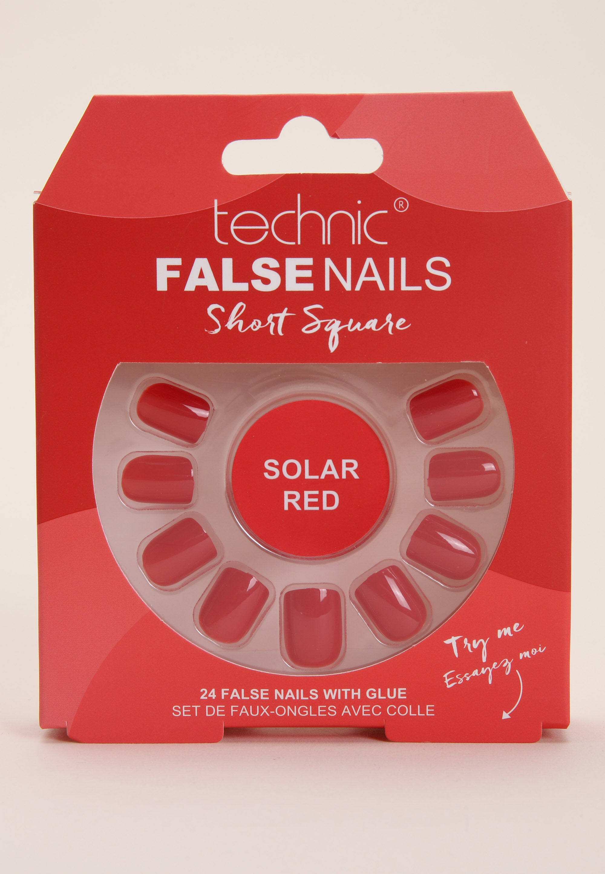 Womens Technic Red Short Square False Nails