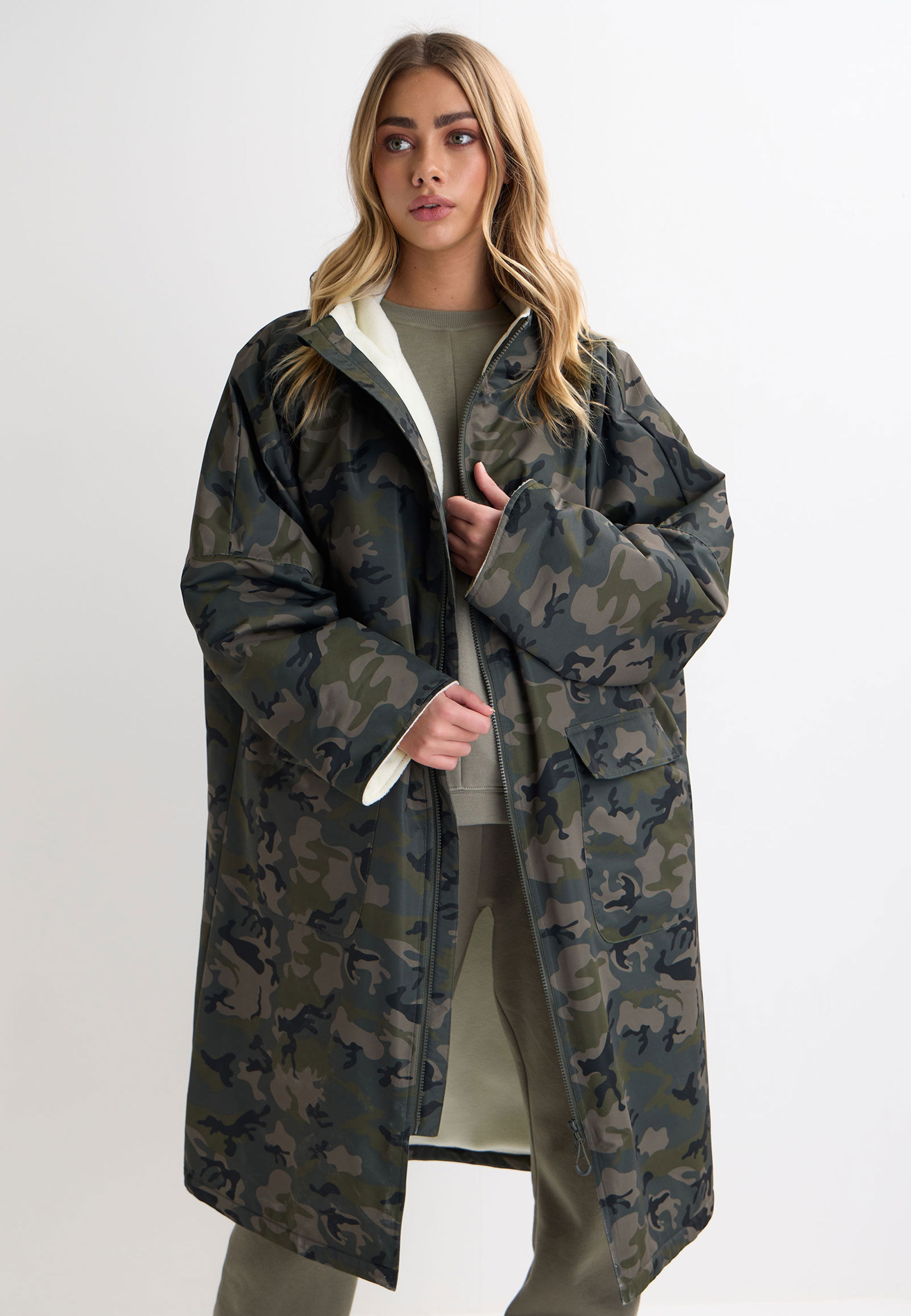 Womens Khaki Camo Fleece Lined Changing Coat