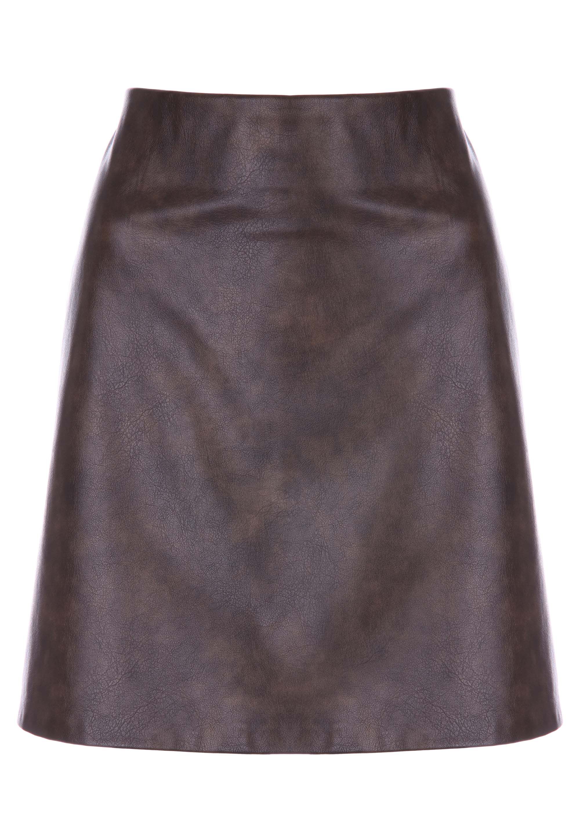 Womens Brown PU Distressed Mini Skirt