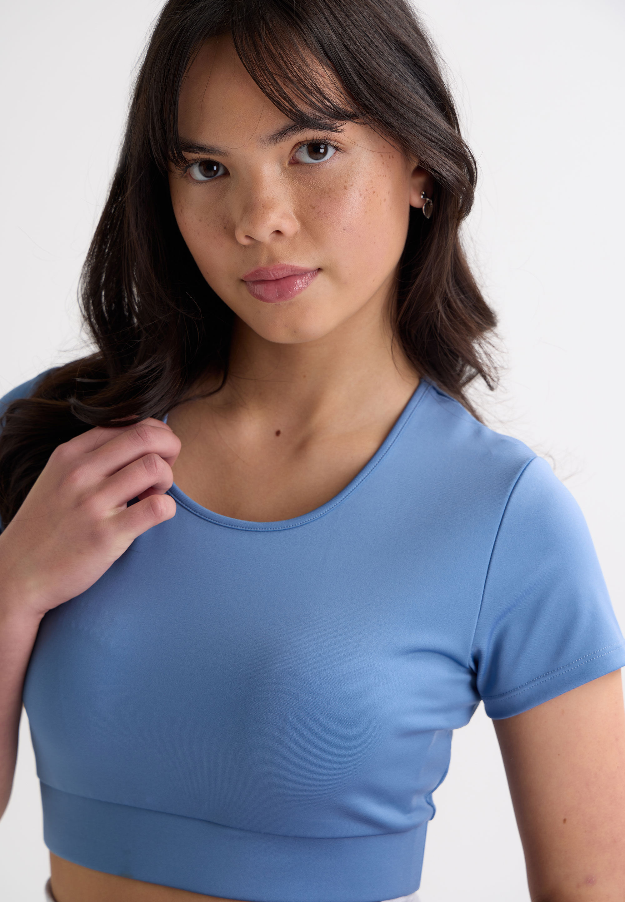 Older Girls Blue Active Short Sleeve Crop Top