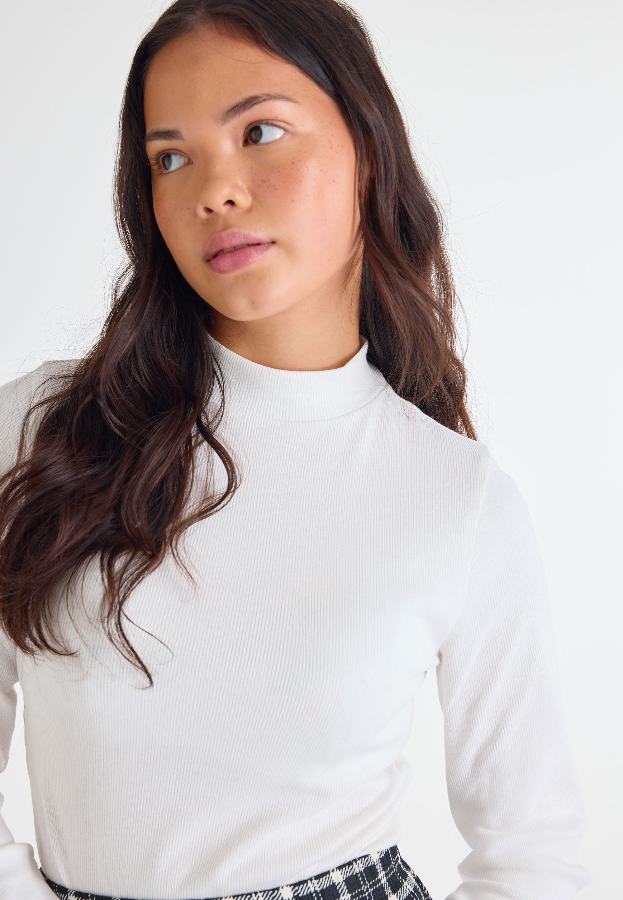 Older Girls White Ribbed Turtle Neck Top