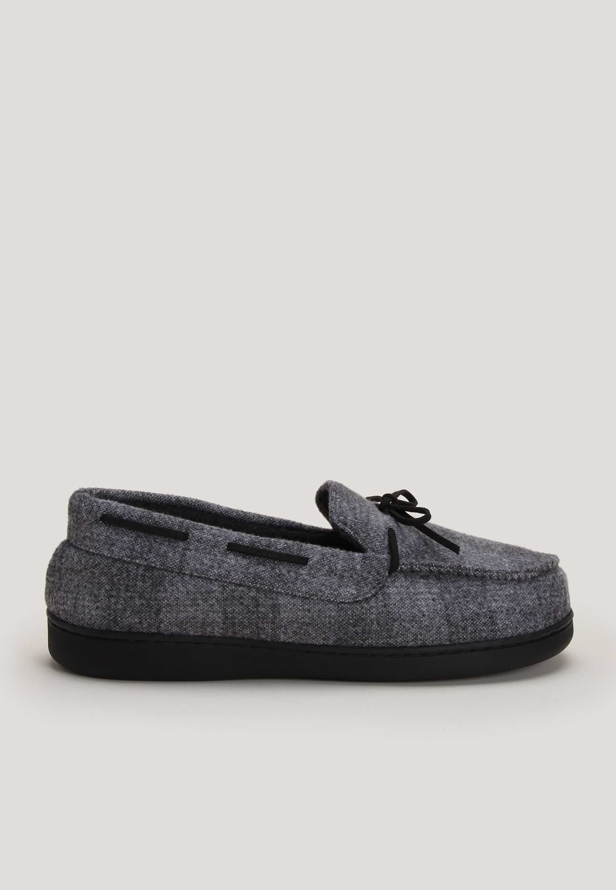 Mens Grey Check Closed Back Mocassin Slippers