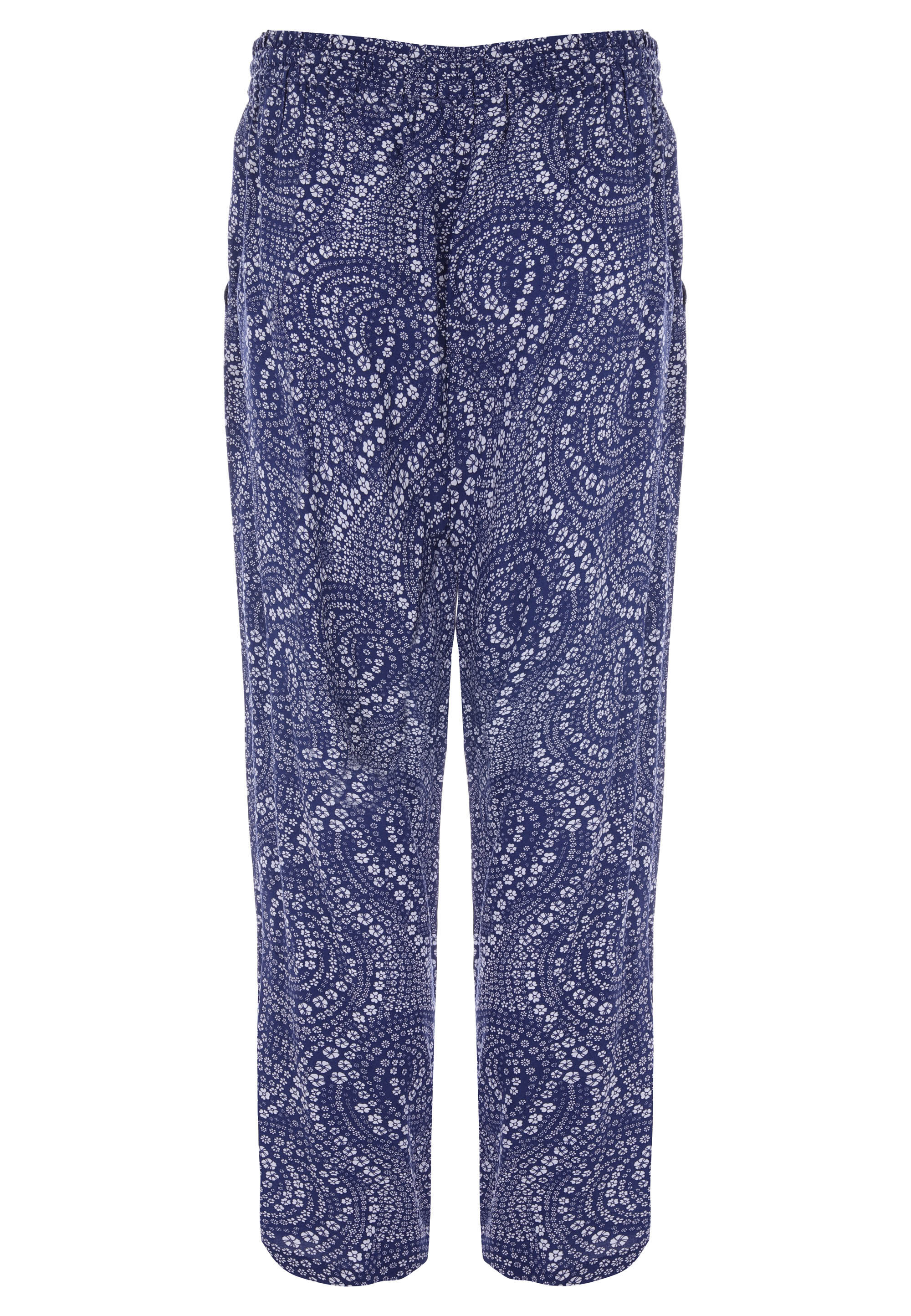 Womens Navy Ditsy Print Relaxed Cropped Trousers