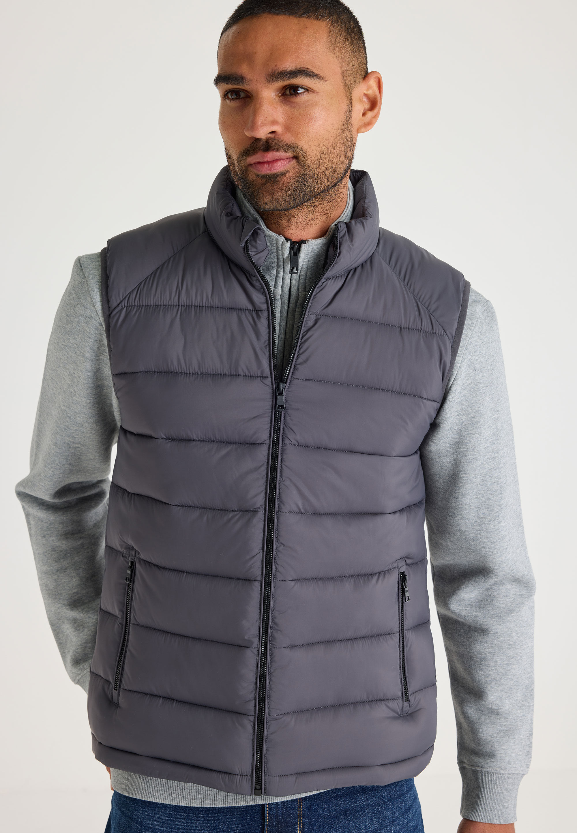 Mens Charcoal Plain Padded Gilet Jacket