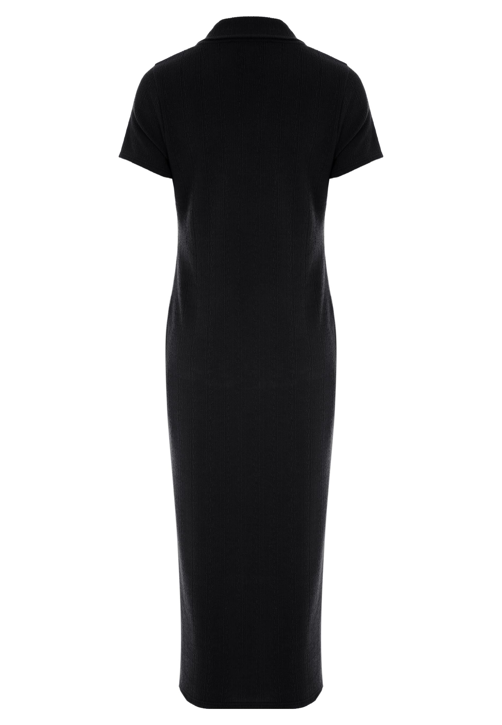Womens Black Textured Collar Midi Dress