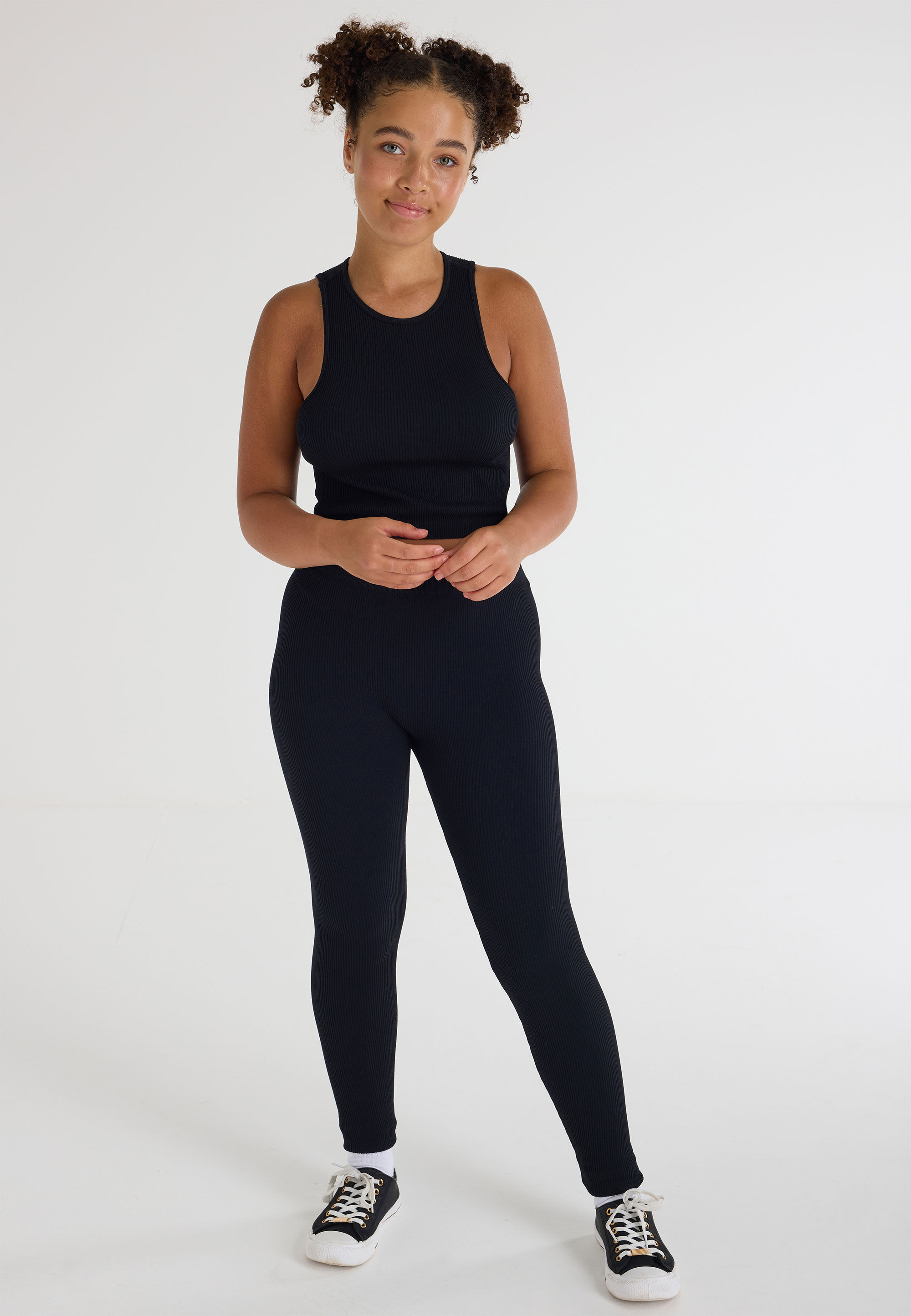 Older Girls Black Seam Free Rib Vest Top