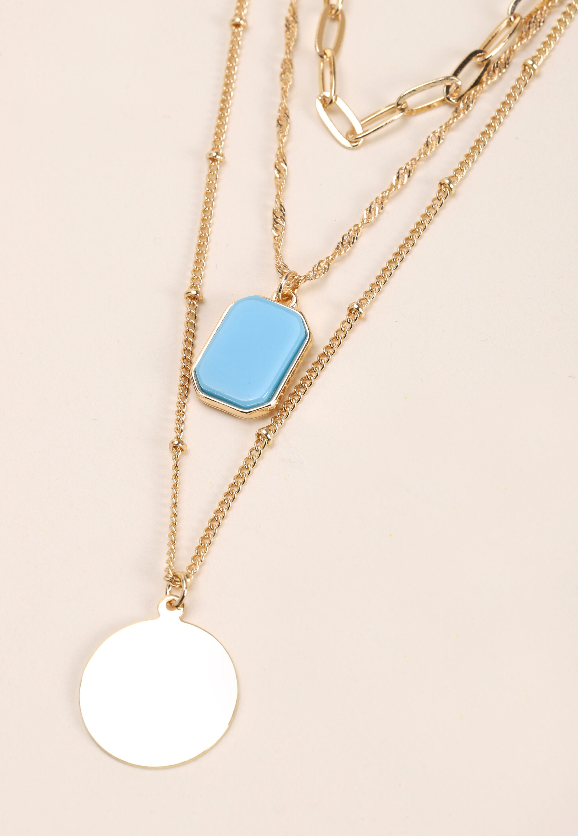 Womens Gold 3 Layer Pendant Necklace
