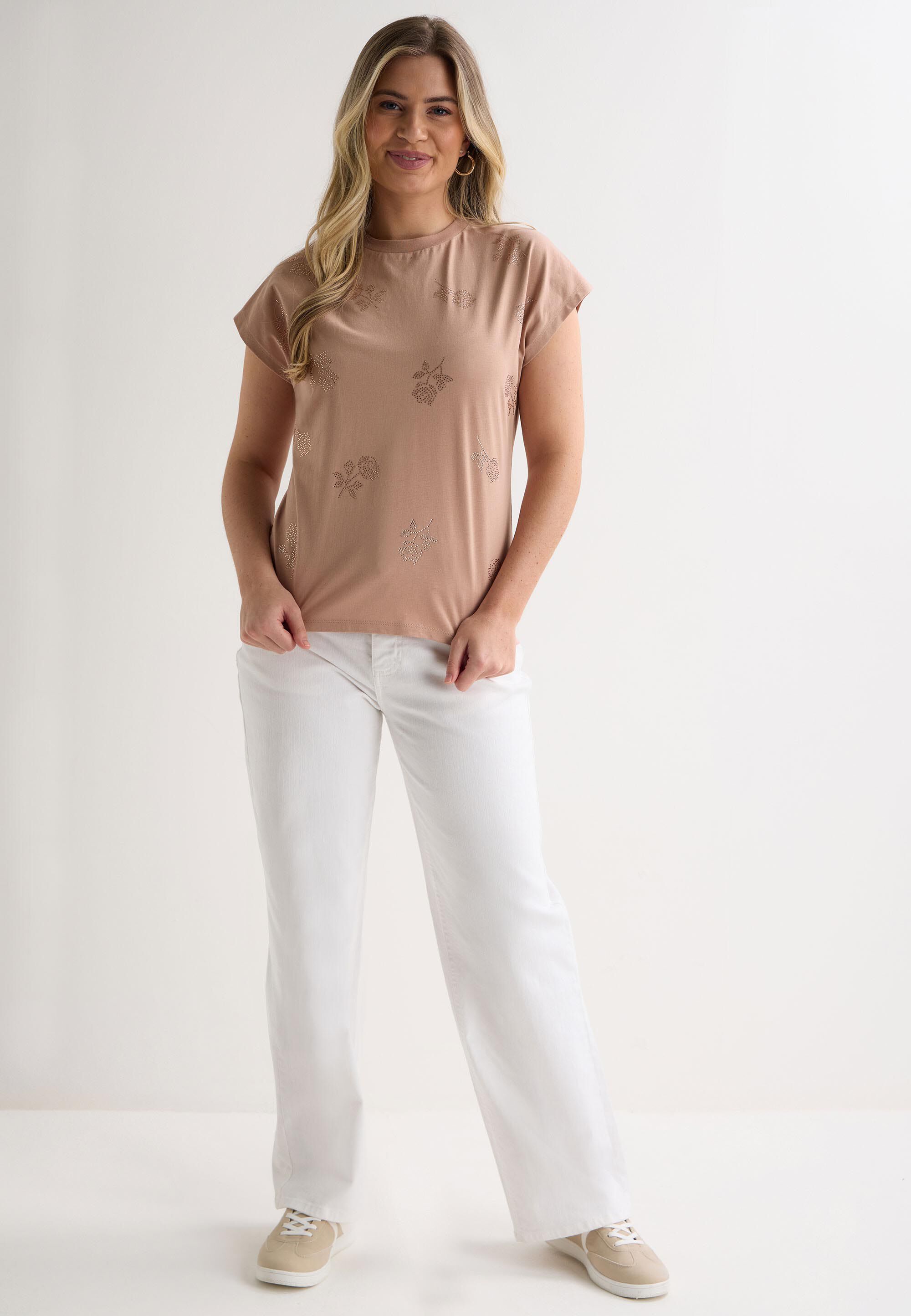 Womens Brown Diamante Rose T-Shirt