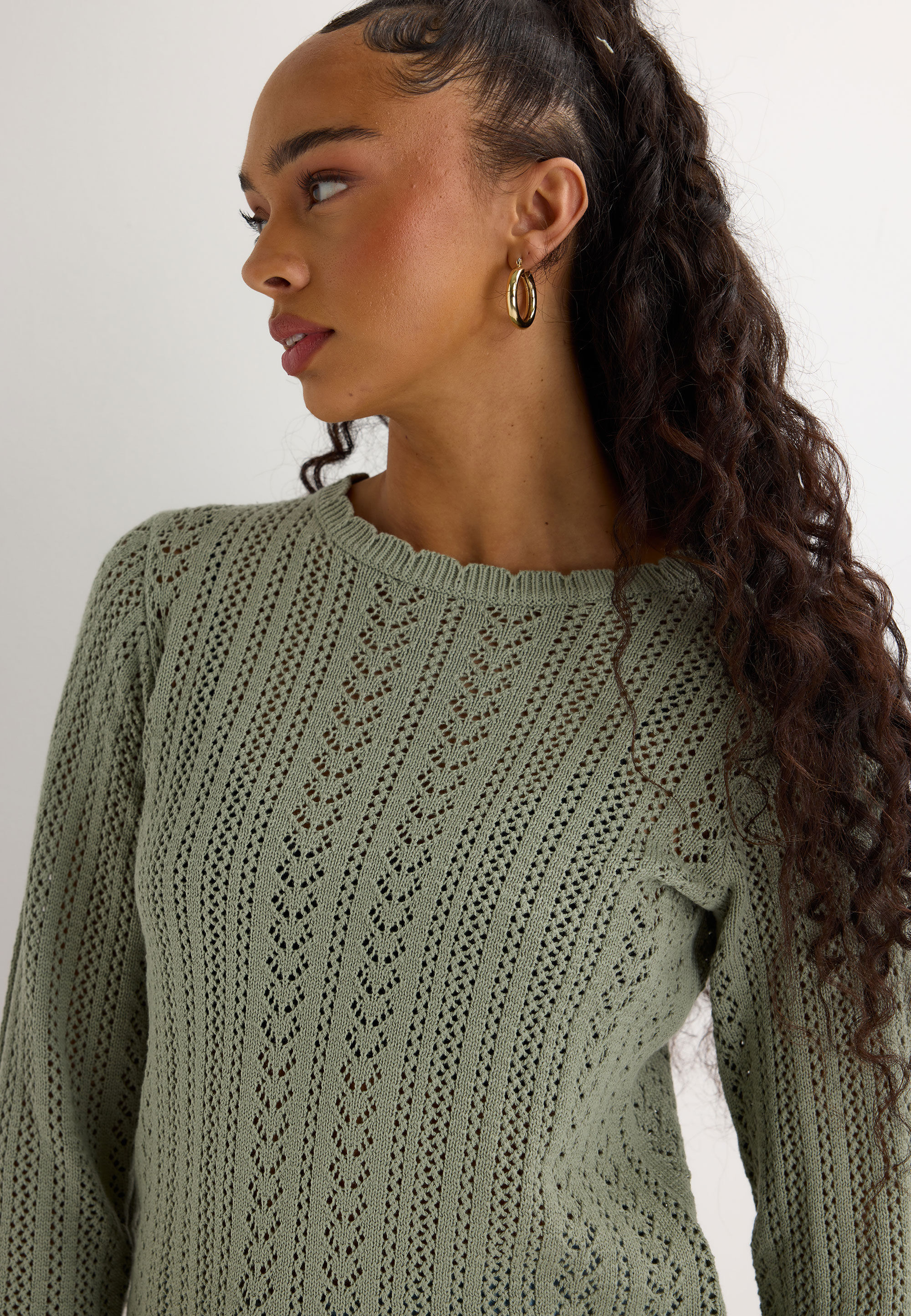 Womens Sage Crochet Knit Jumper