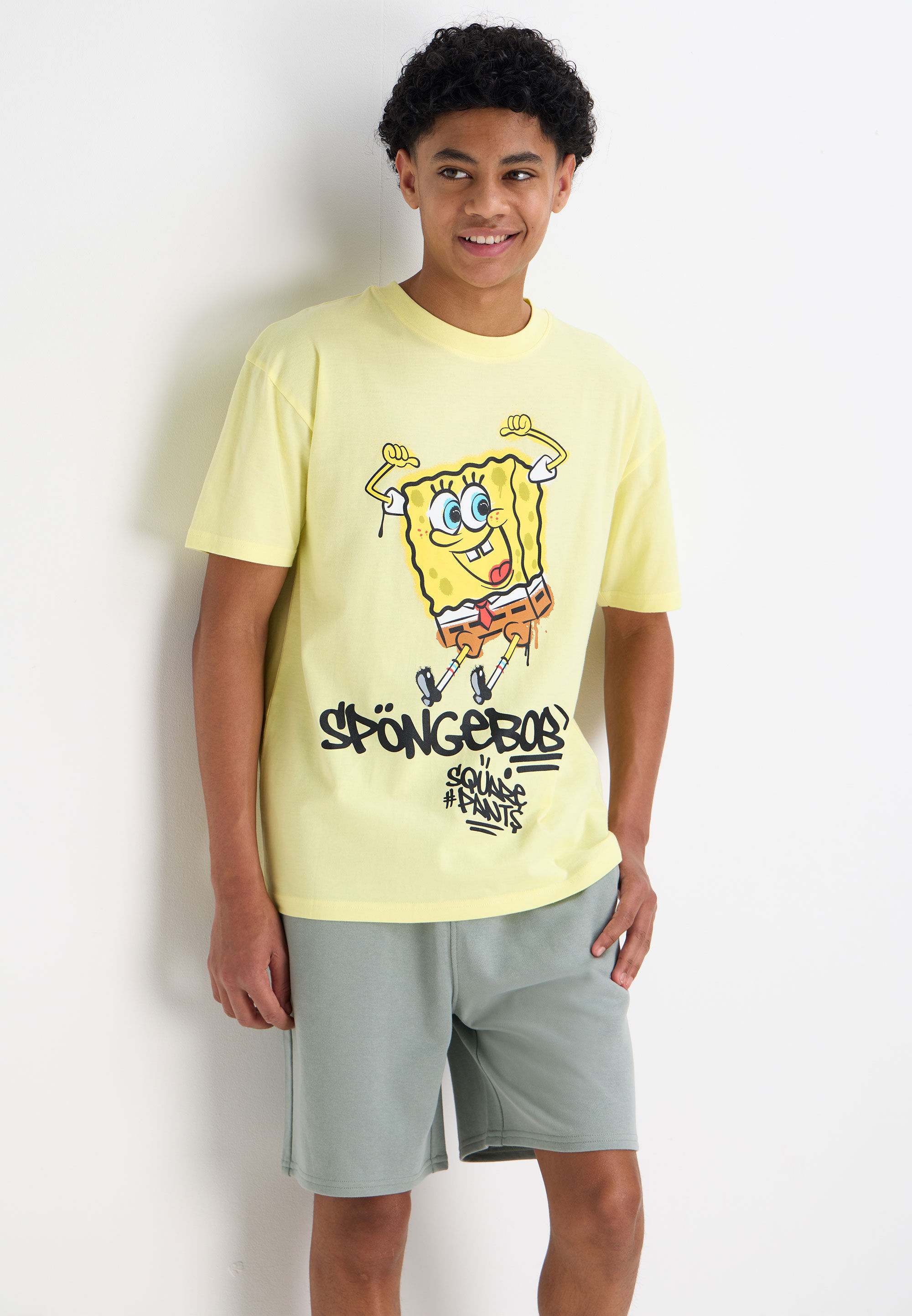Older Boys Yellow Spongebob Graphic T-Shirt
