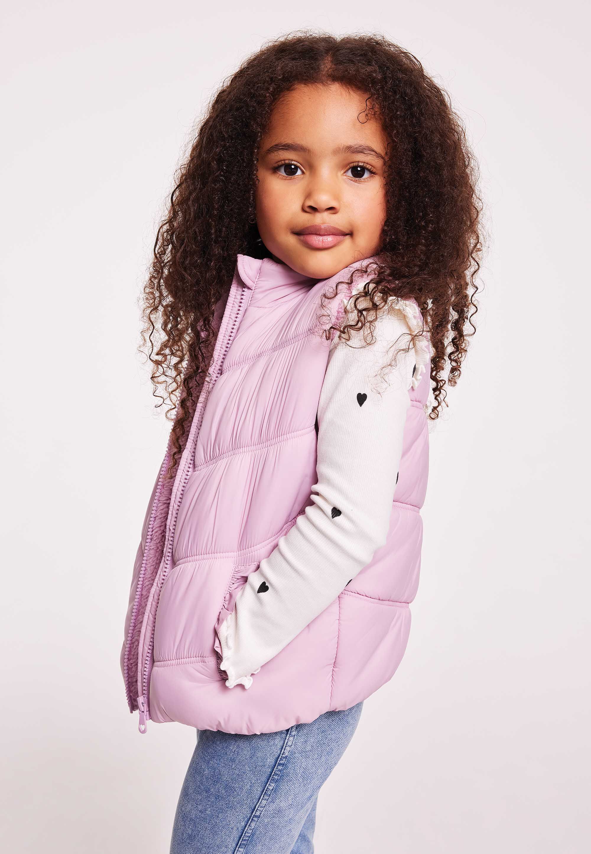Younger Girls Pink Padded Borg Lined Gilet