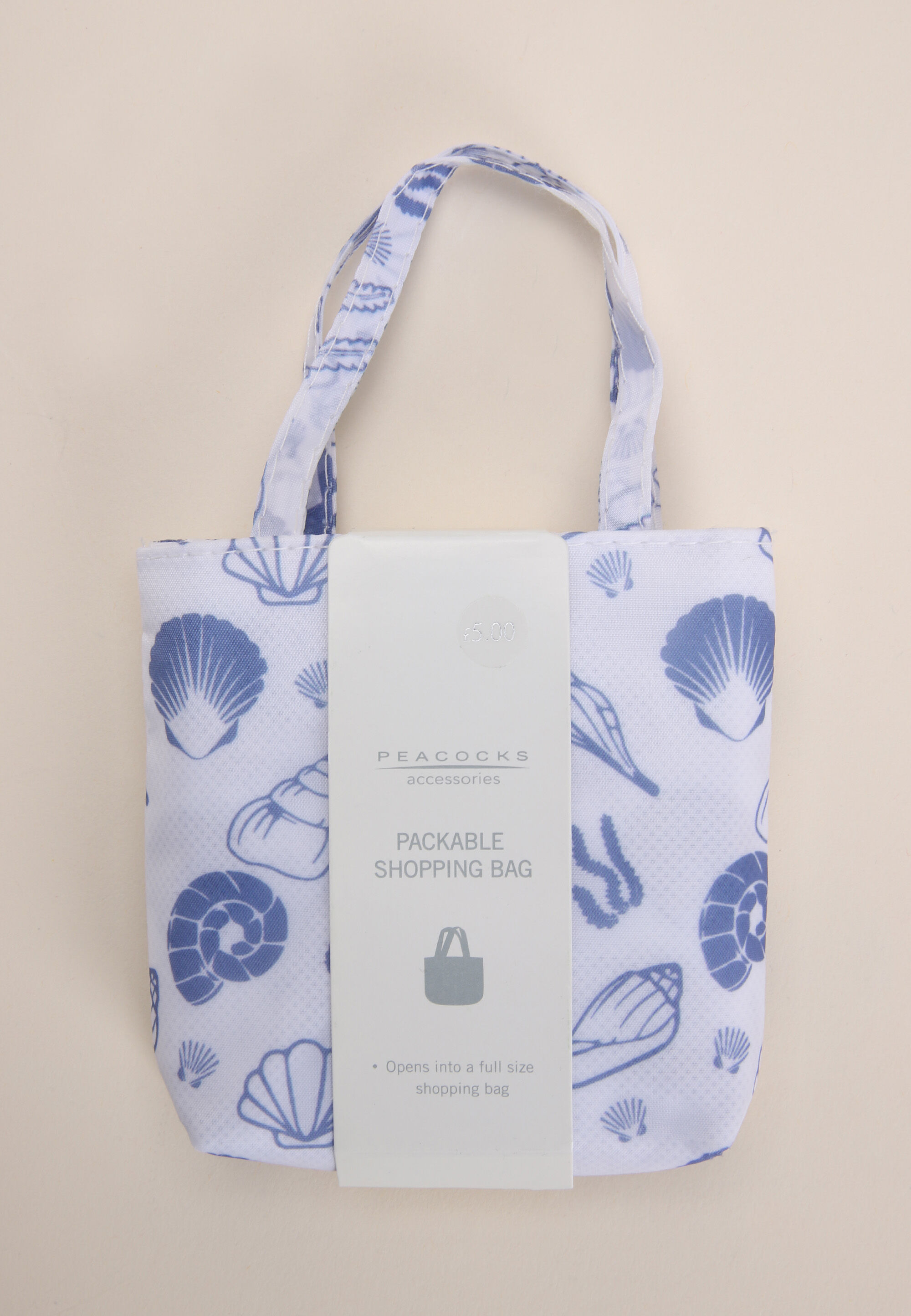 Womens Blue Tile Foldable Shopper Tote Bag