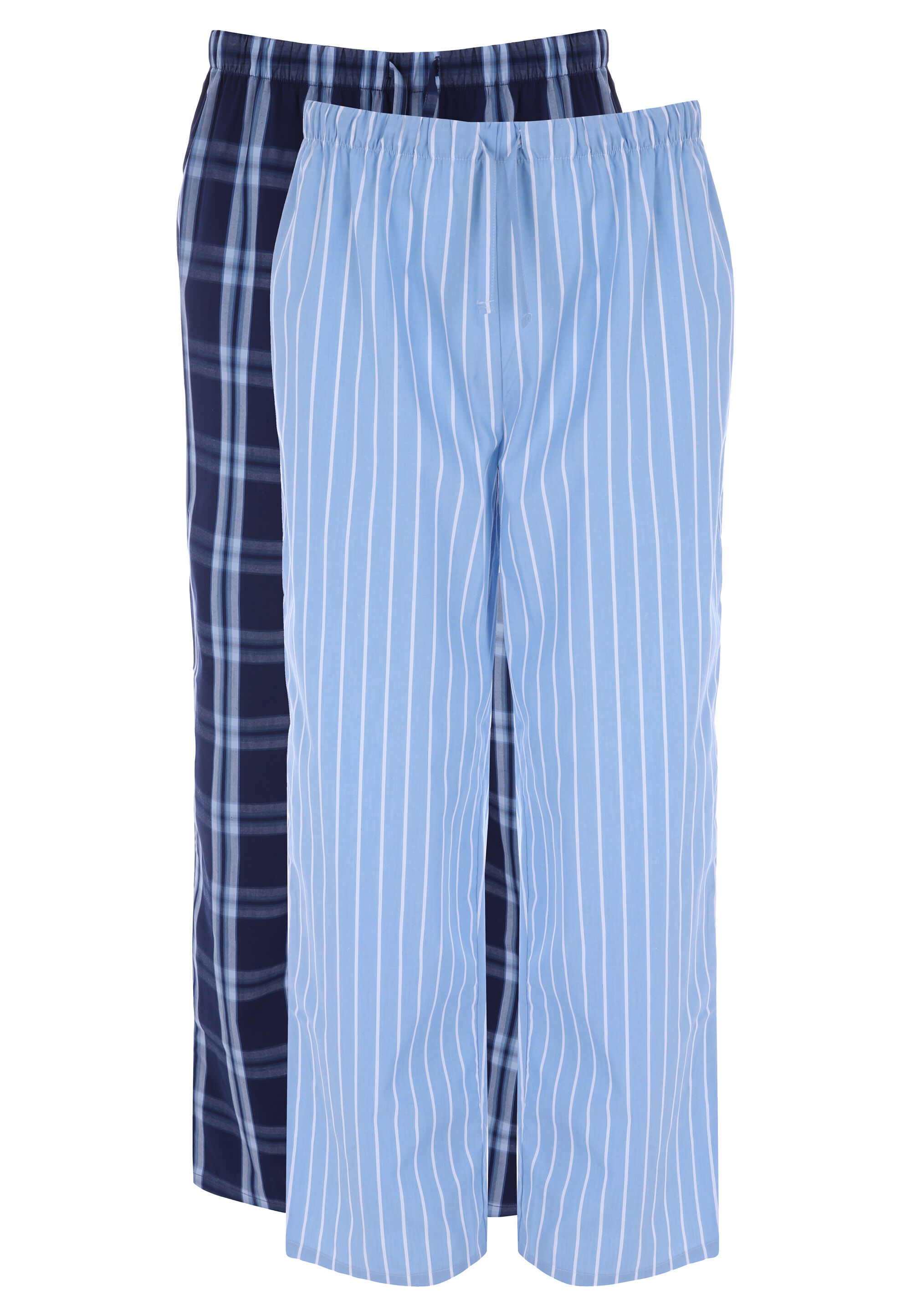 Mens 2pk Blue Stripe & Navy Check Woven Pyjama Bottoms