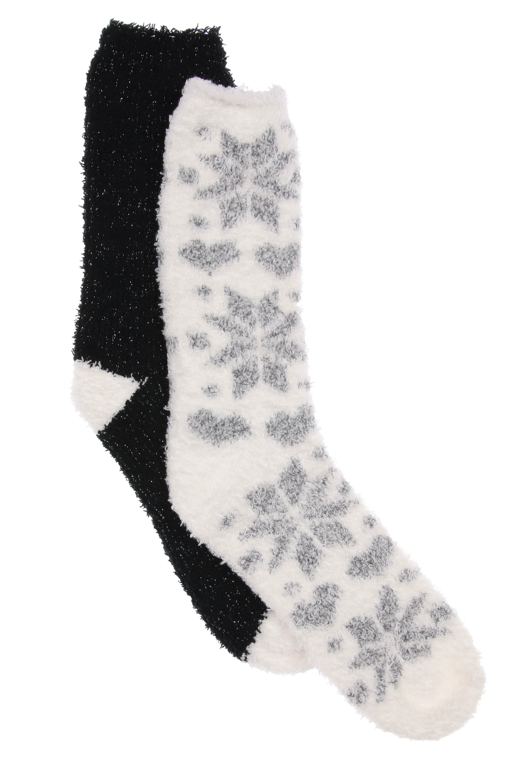 Womens 2pk Black & Grey Snowflake Marshmallow Socks