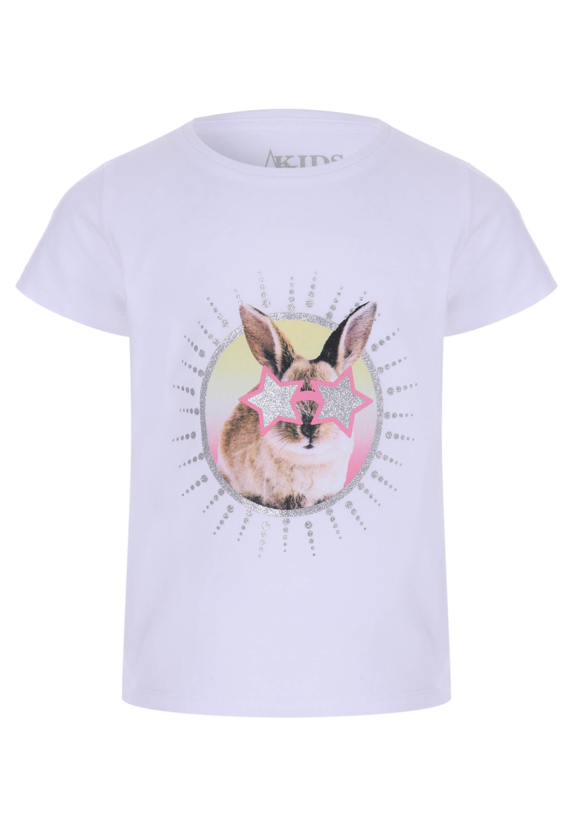 Younger Girls White Bunny Glitter Print T-Shirt