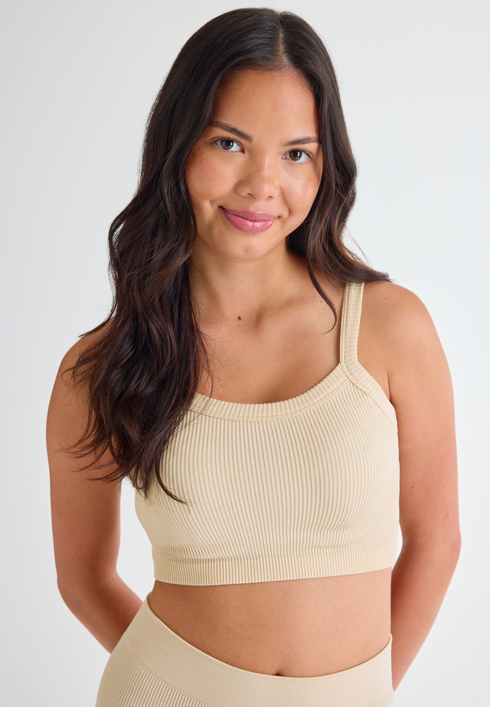 Older Girls Cream Seam Free Rib Crop Top