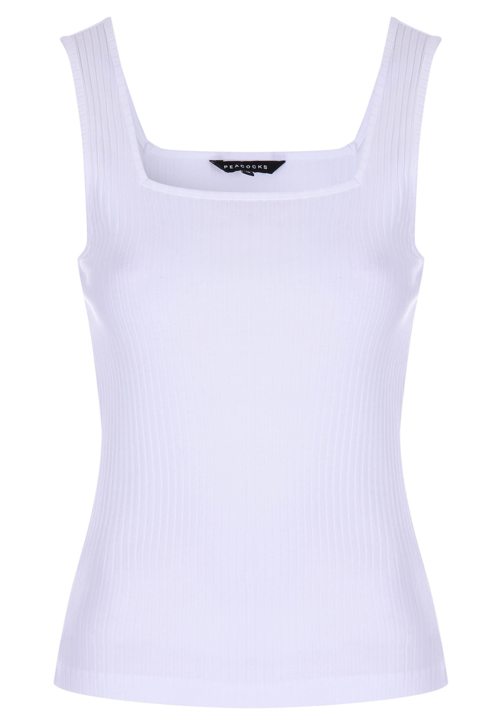 Womens White Ribbed Square Neckline Vest