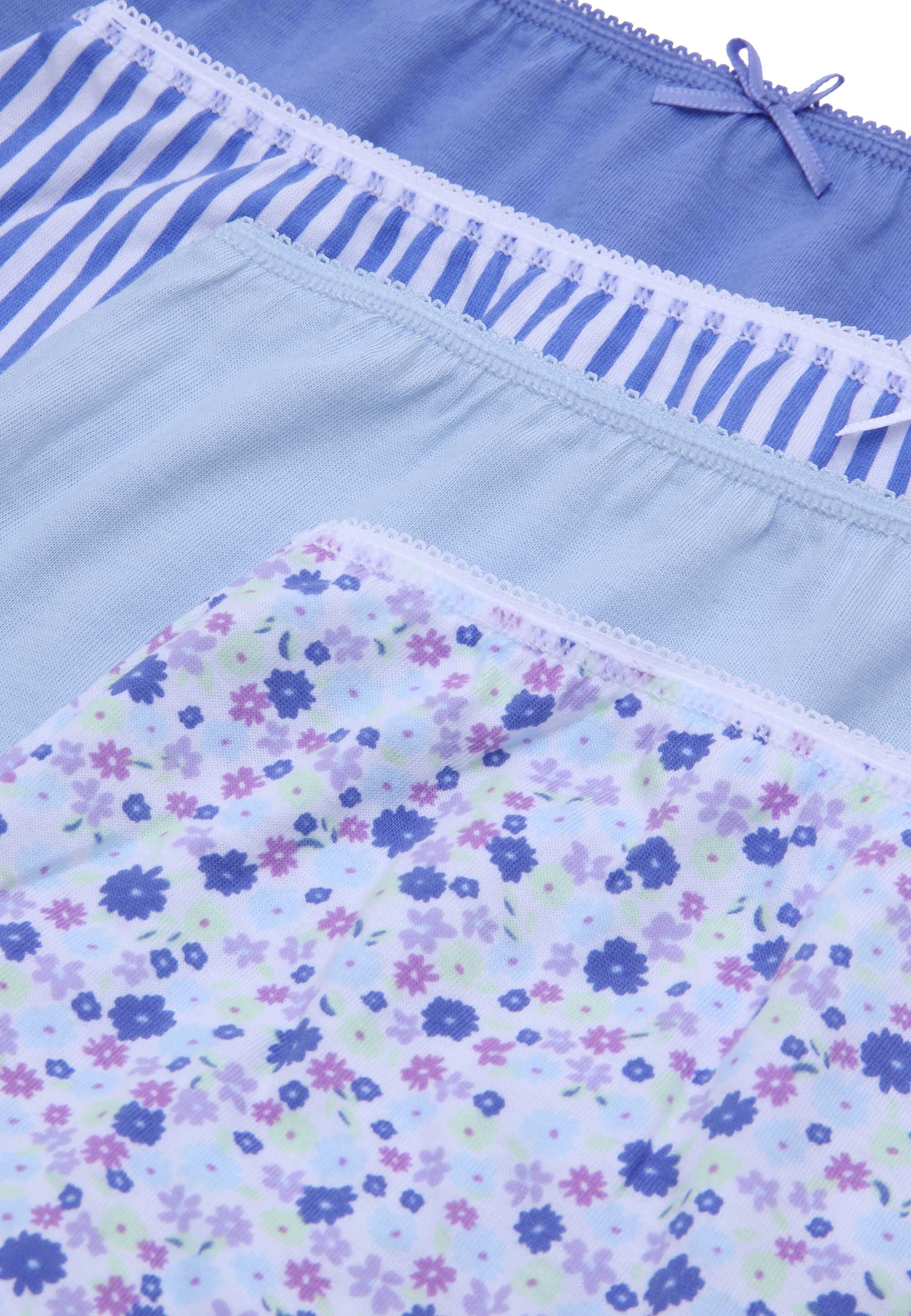 Womens 4pk Blue Floral & Stripe Print Full Briefs