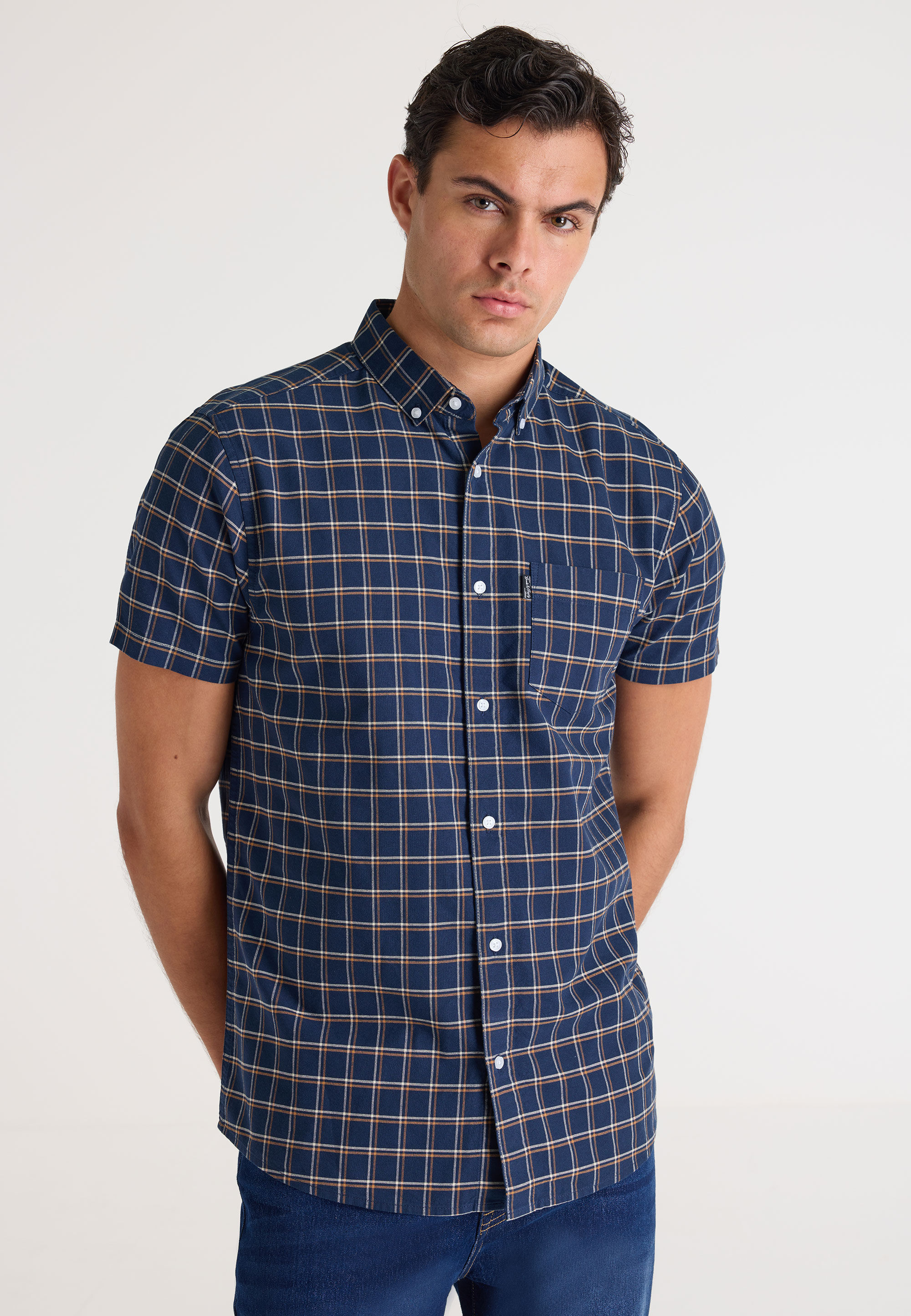 Mens Navy Oxford Check Shirt