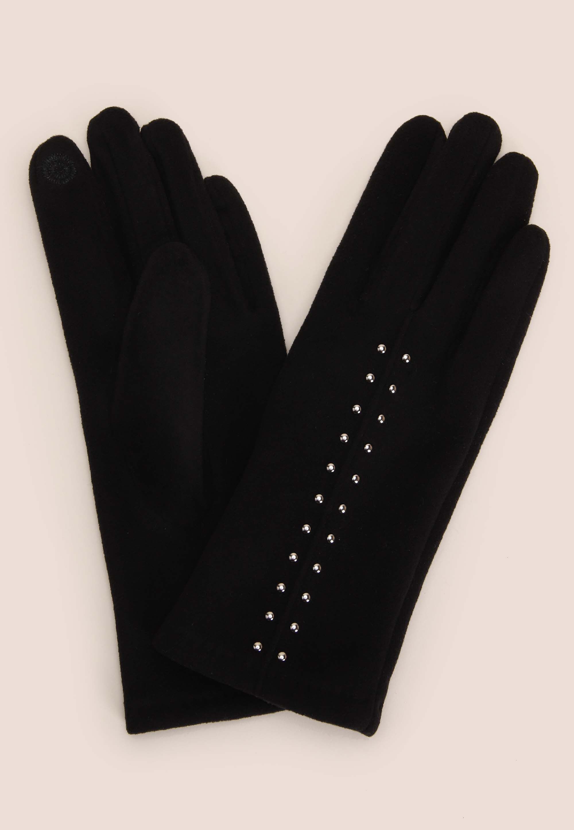 Womens Black Studded Fleece Gloves