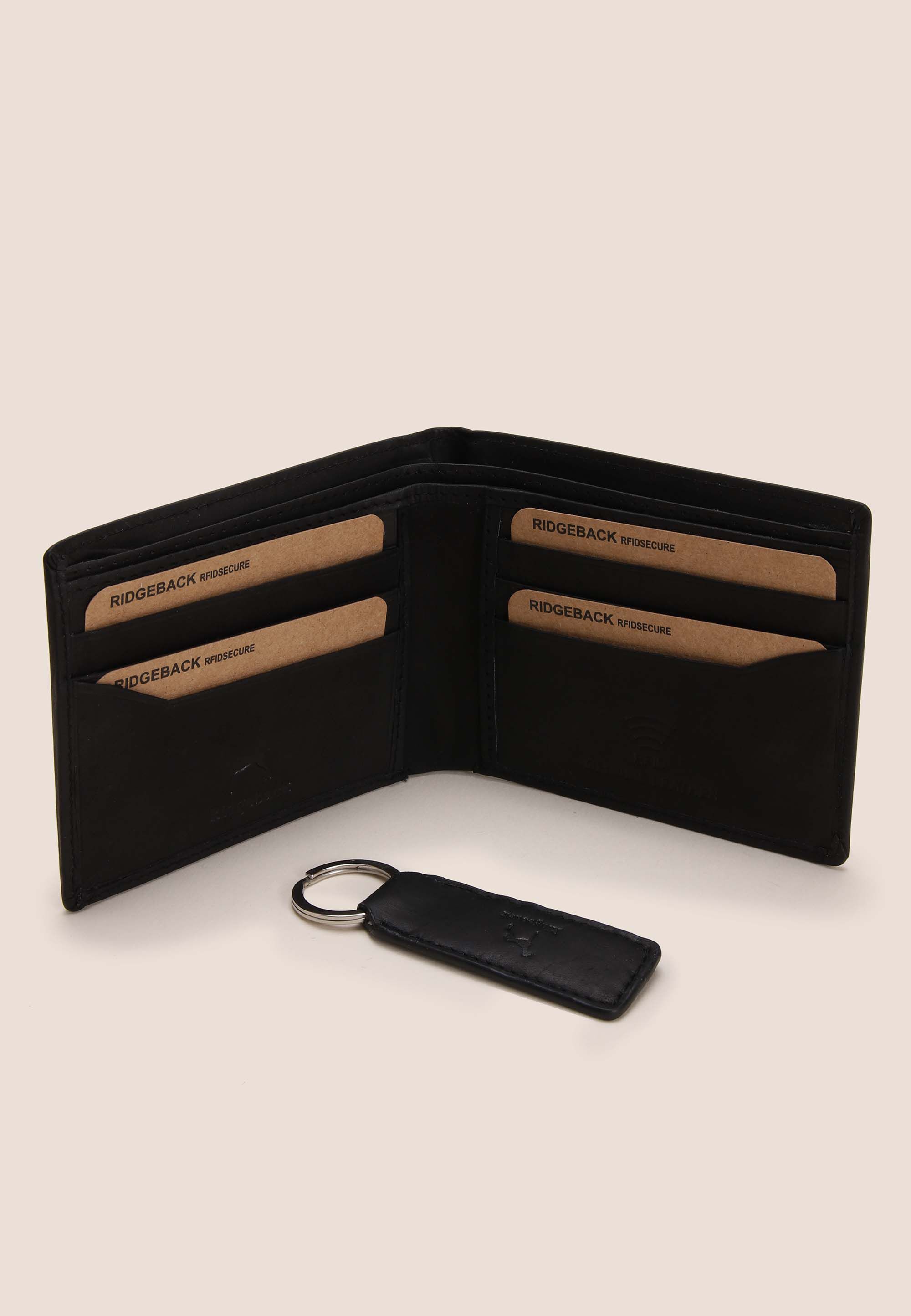 Mens Black Ridgeback Leather Wallet & Keyring Gift Set