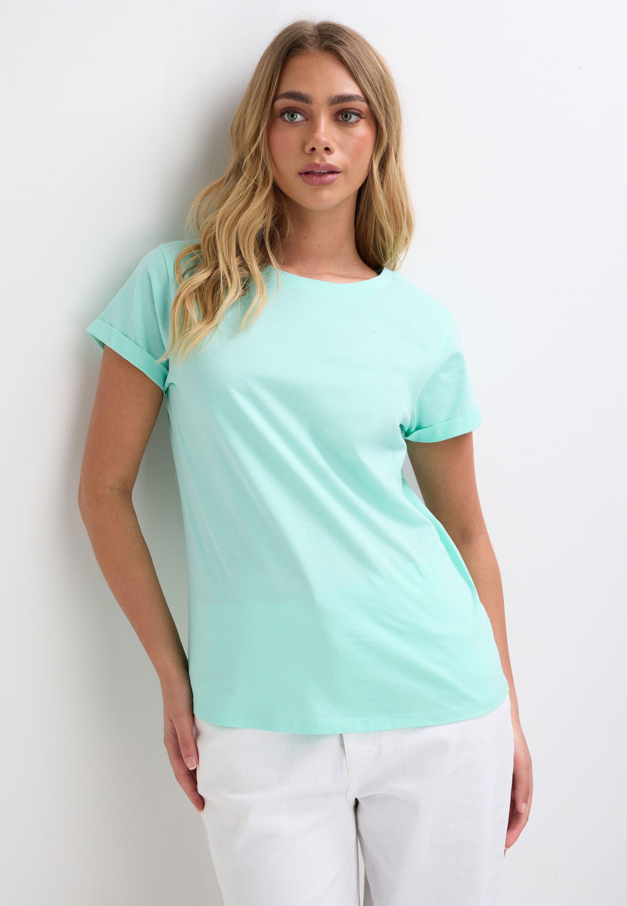 Womens Mint Plain Roll Sleeve T-shirt