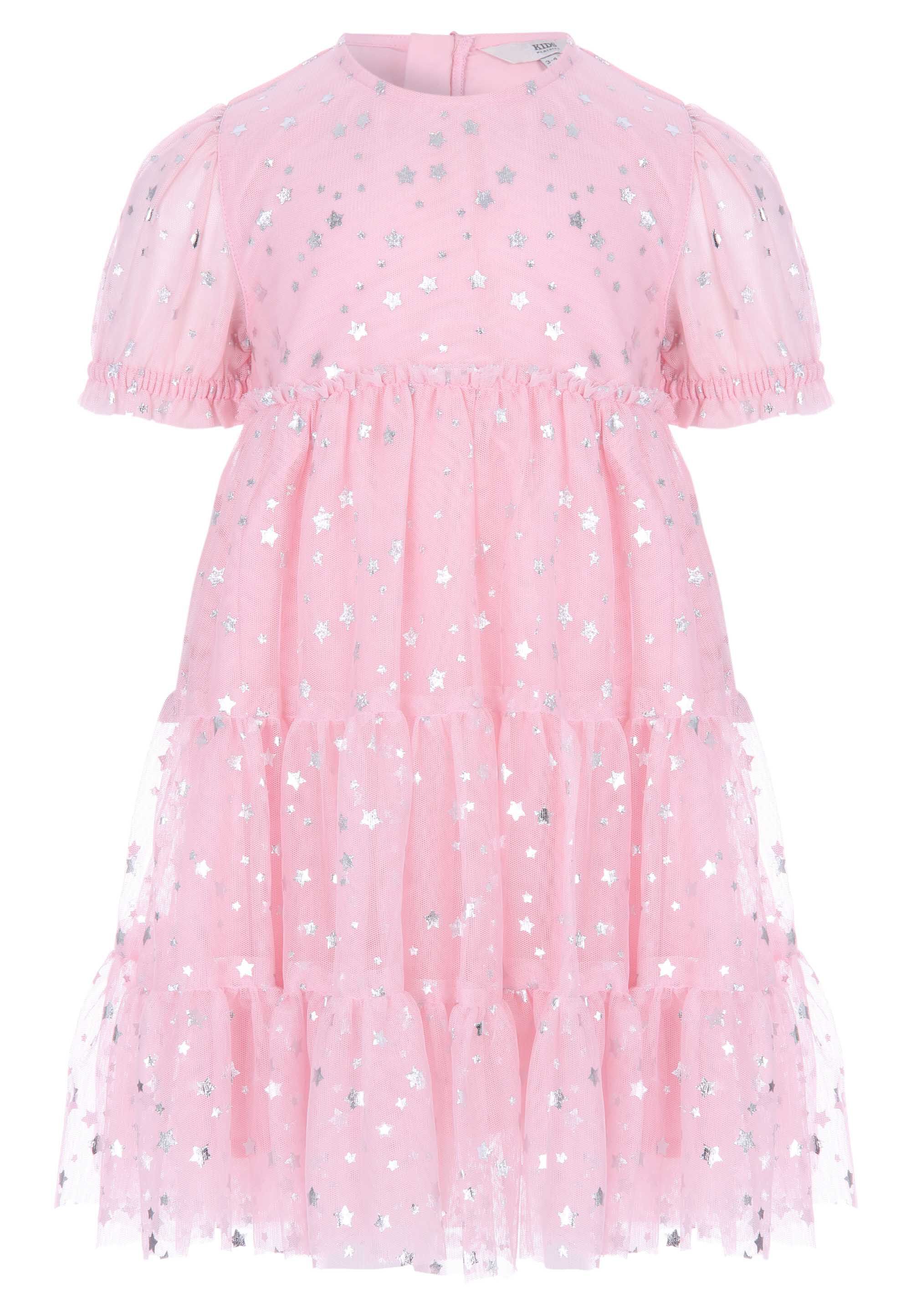 Younger Girls Pink Star Tiered Mesh Dress