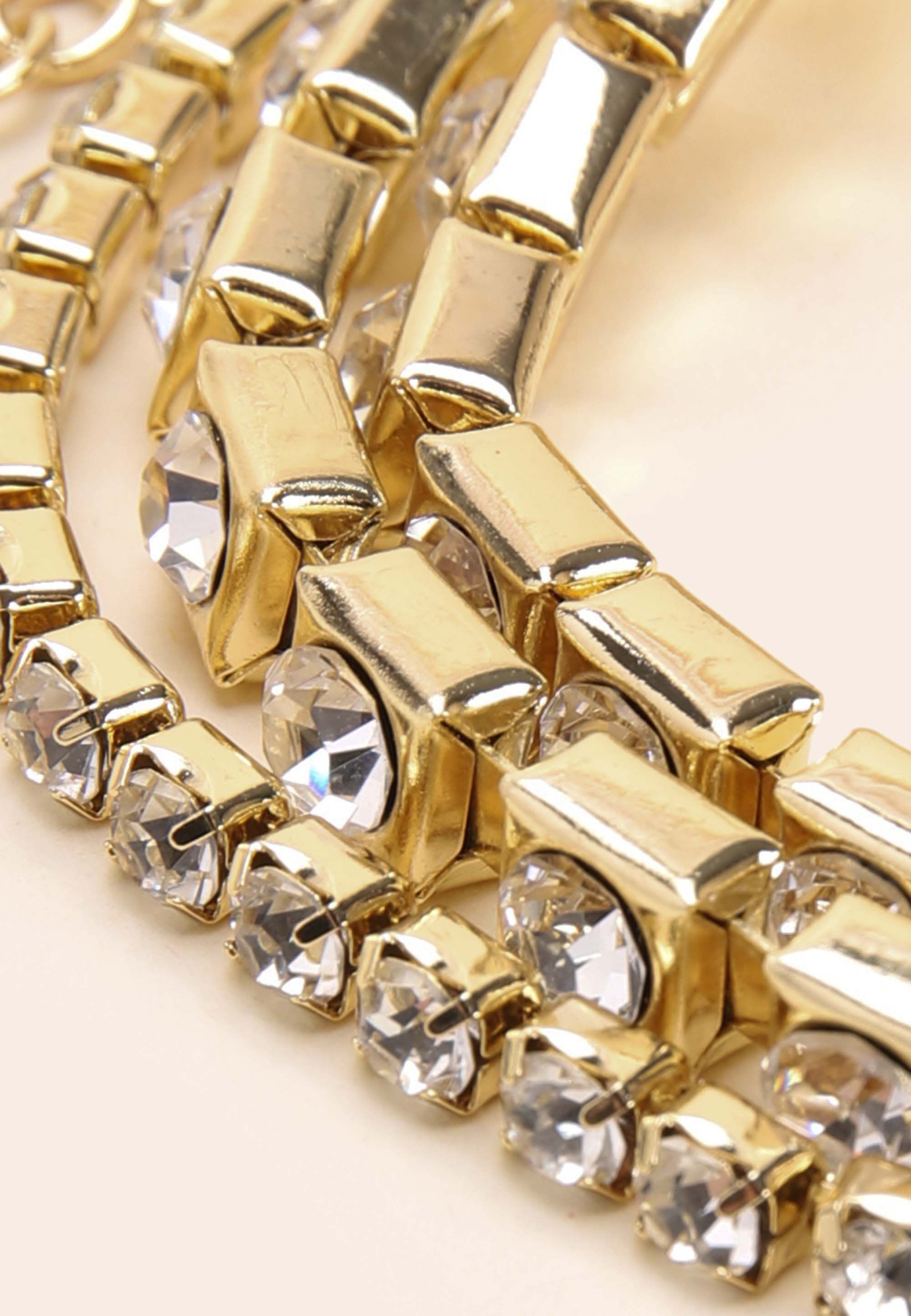 Womens Gold 3 Row Diamante Chain Bracelet