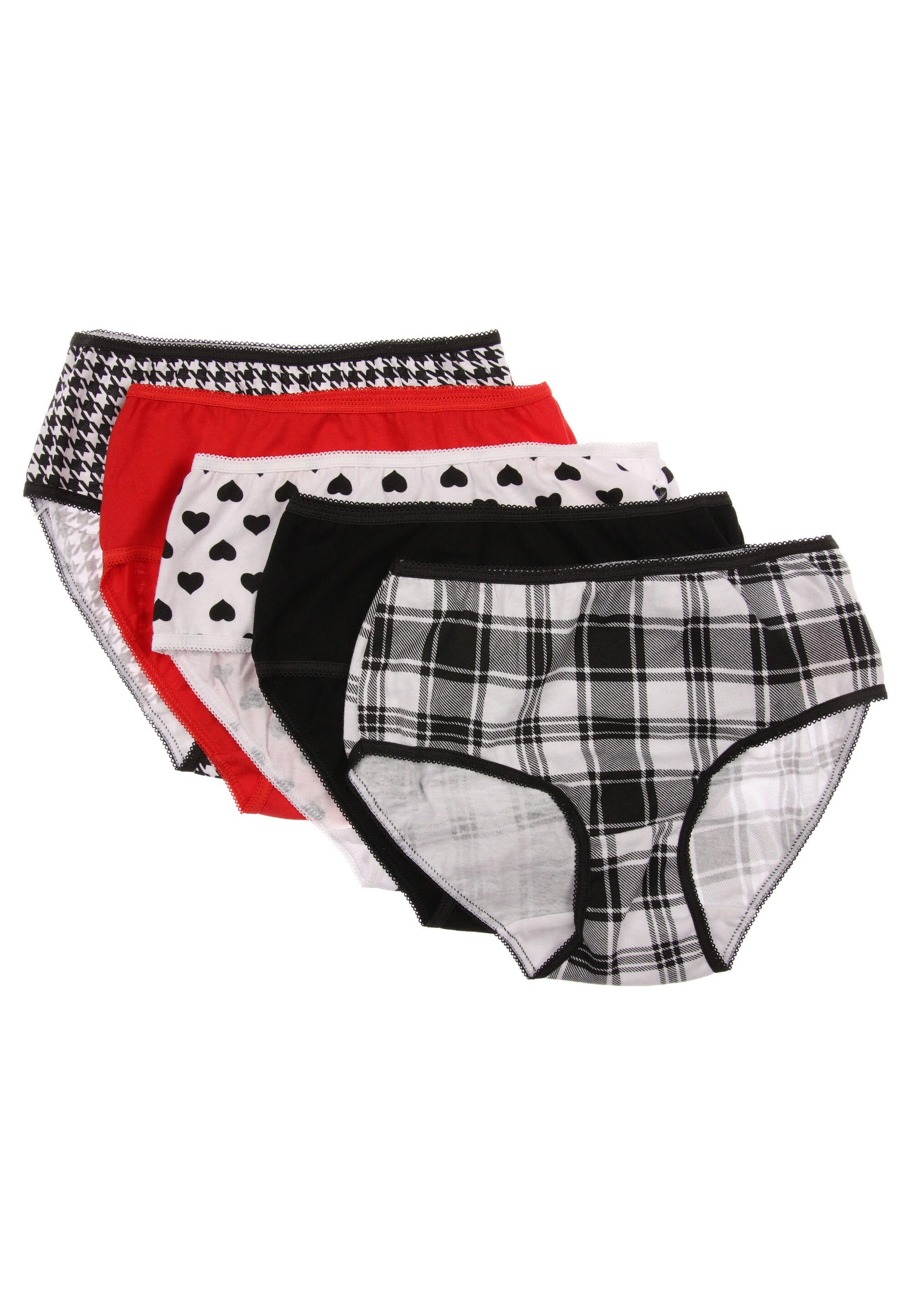 Older Girls 5pk Black and White Heart Print Briefs