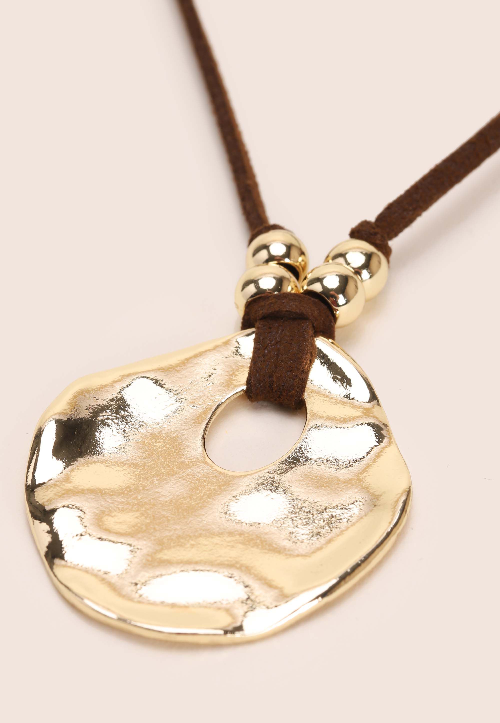 Womens Gold Molten Pendant Cord Necklace