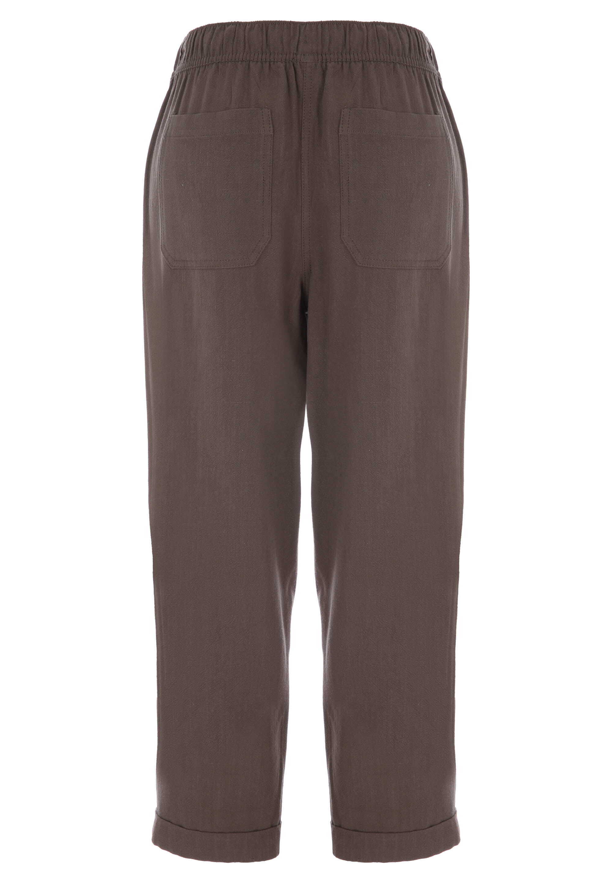 Womens Khaki Linen Blend Tapered Trousers