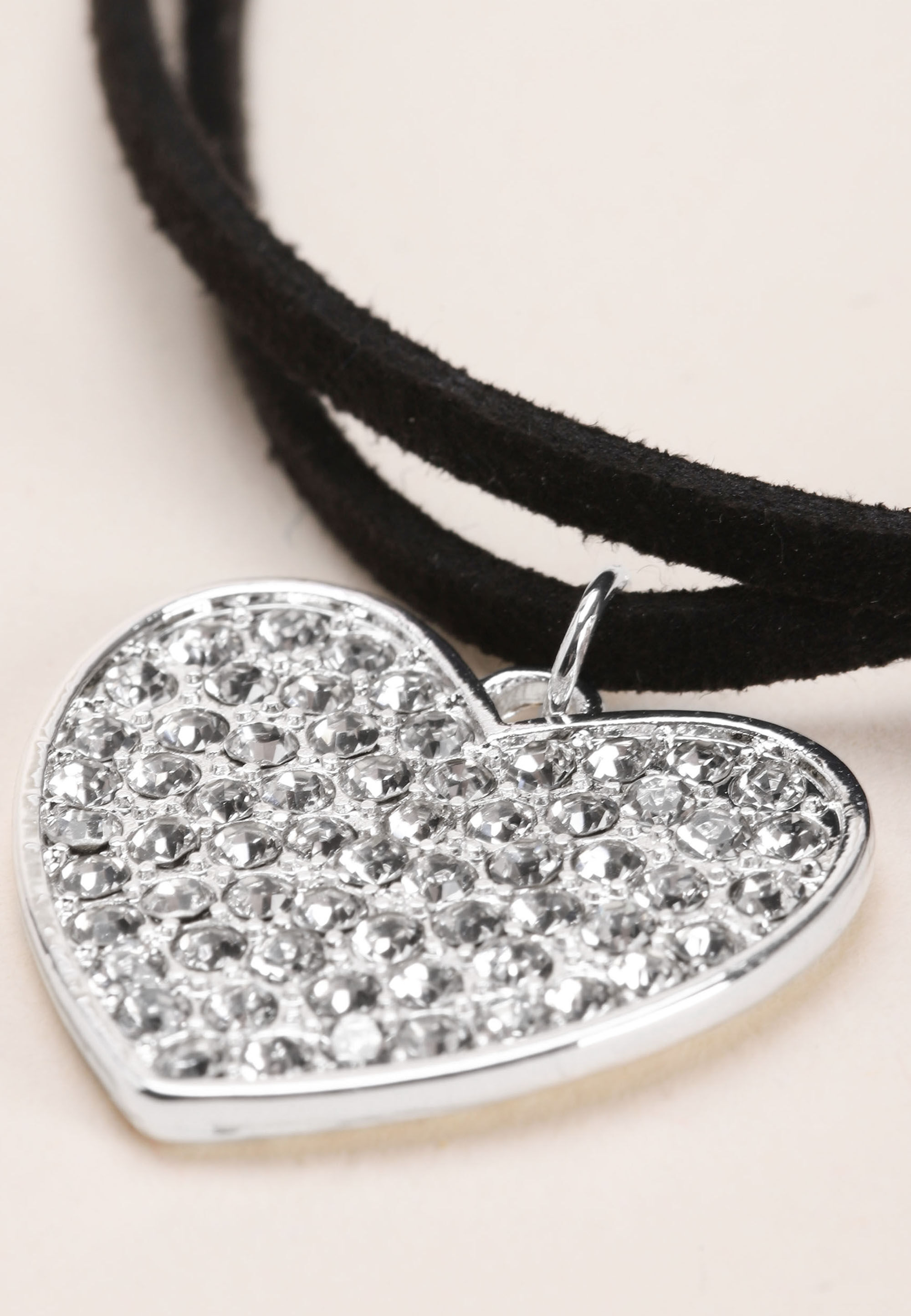 Womens Silver Diamante Heart Cord Necklace