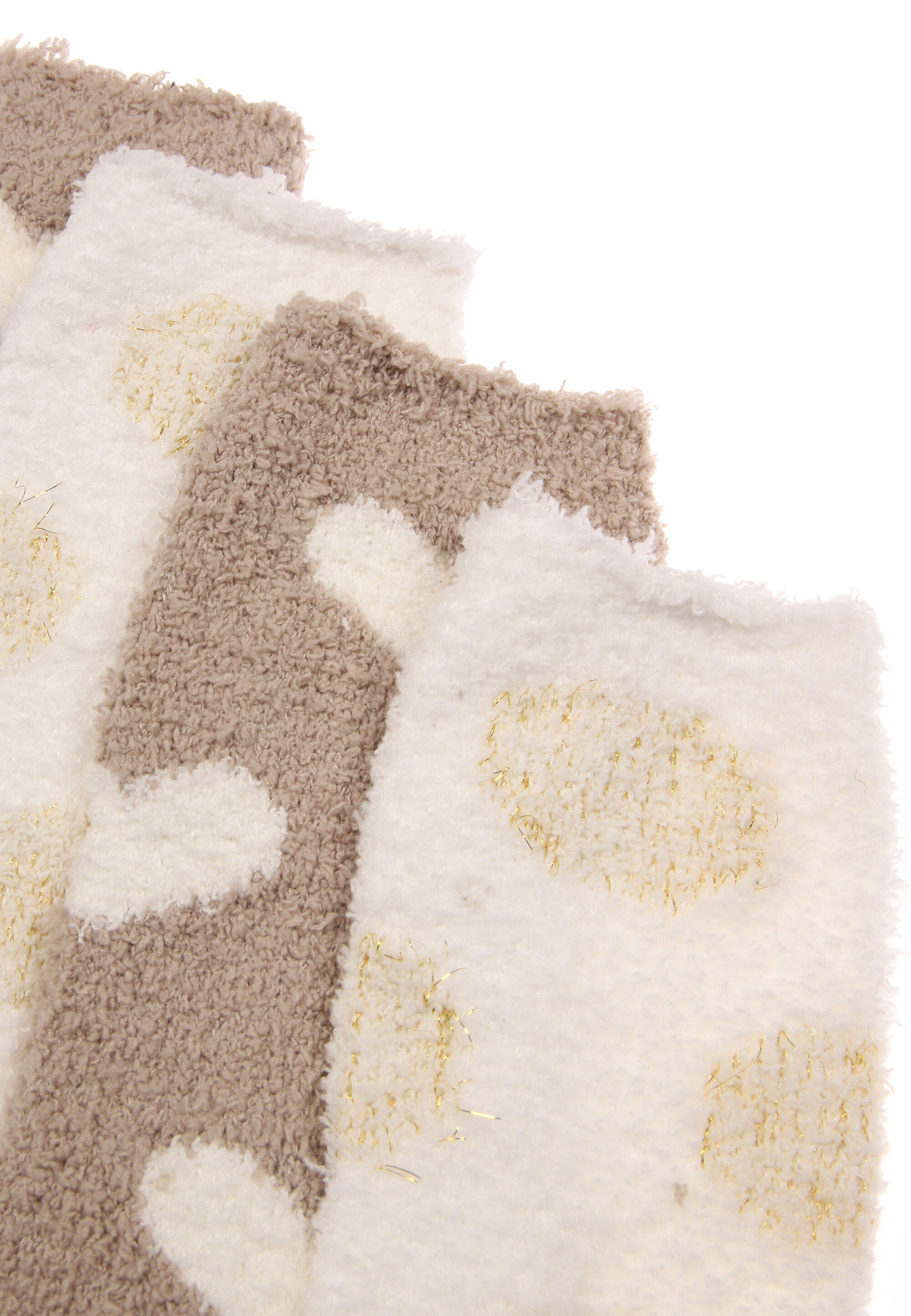 Womens 2pk Beige Heart Marshmallow Socks
